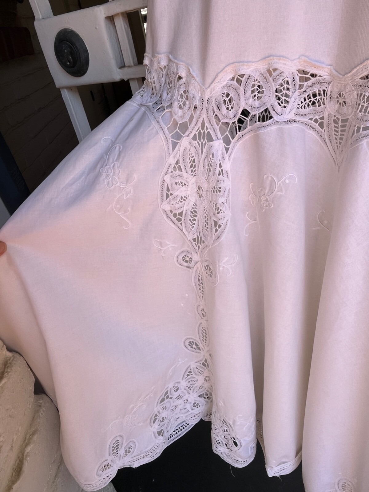 VTG 70s/80 G.Y.M. California 100% Cotton/Linen Imported Lace Ivory Maxi Dress
