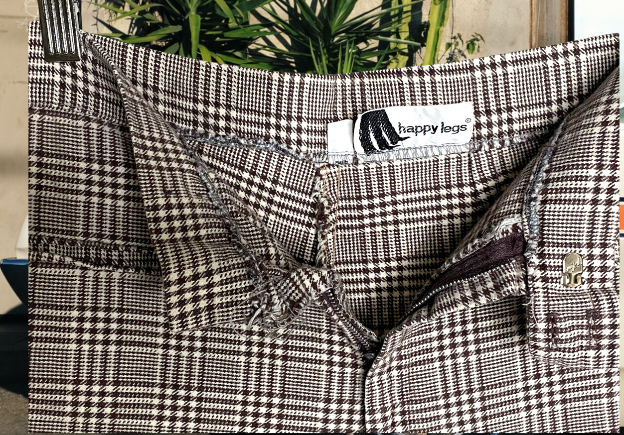 Happy Legs Authentic 70s Brown Plaid Bellbottom Pants Hippie , Bell Bottoms