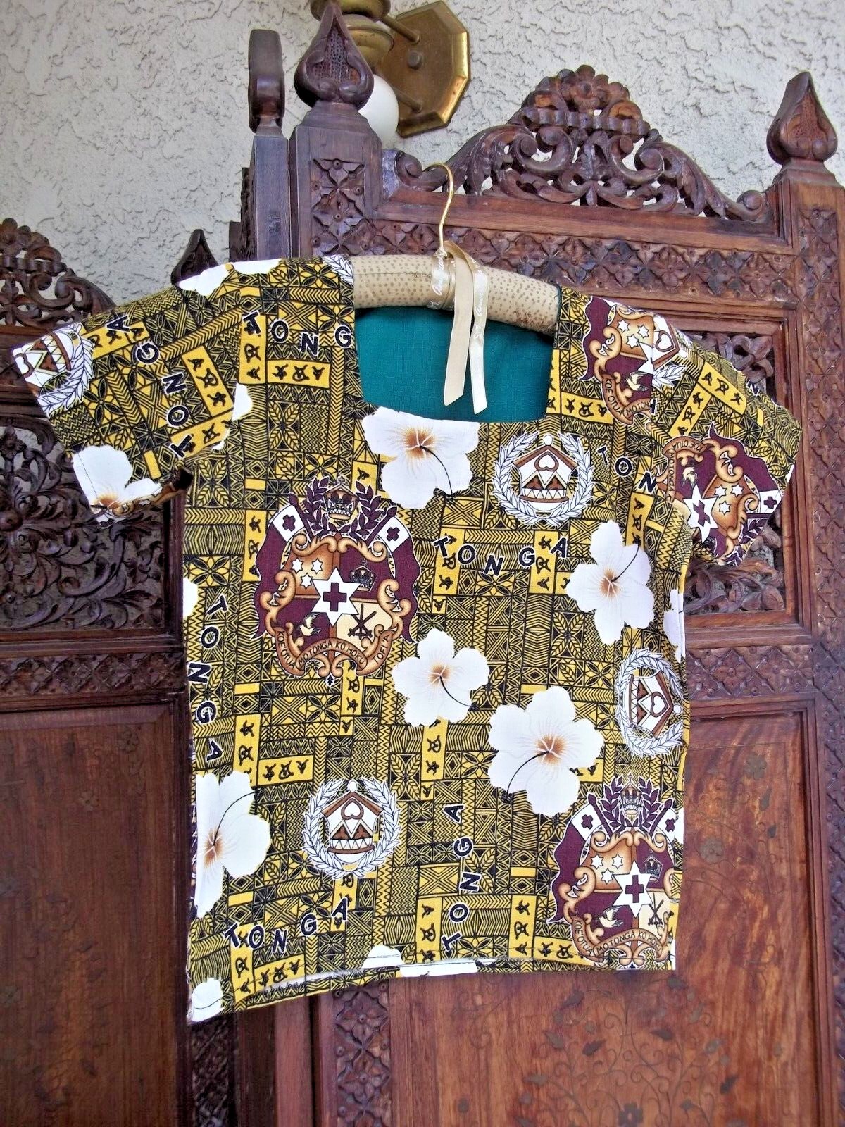 Vintage Tonga Top Blouse Cotton Folk Dance sz XS Womens Girls Rare 29-31″