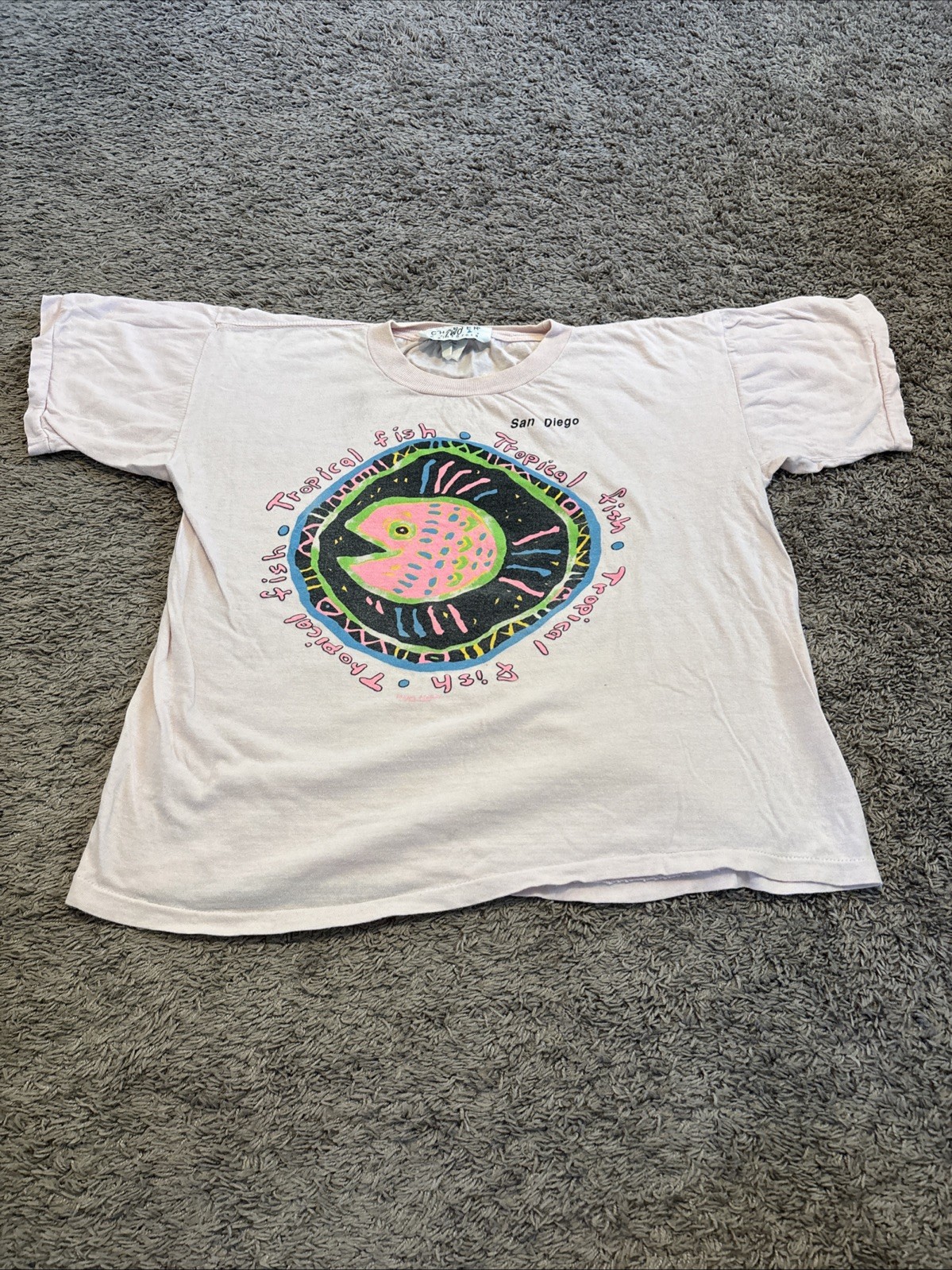 Vintage 80s Swim Cover Up Shirt Beach Surf California USA Made San Diego Fish