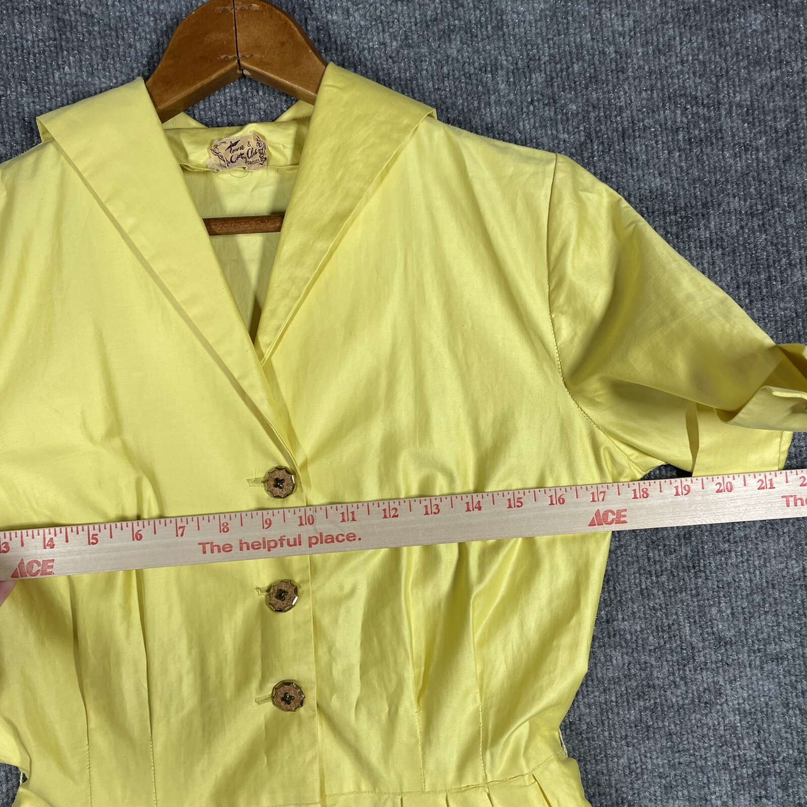 VINTAGE 50s Town & Country Club Dress Small Polished Cotton Day Tea Swing Yellow