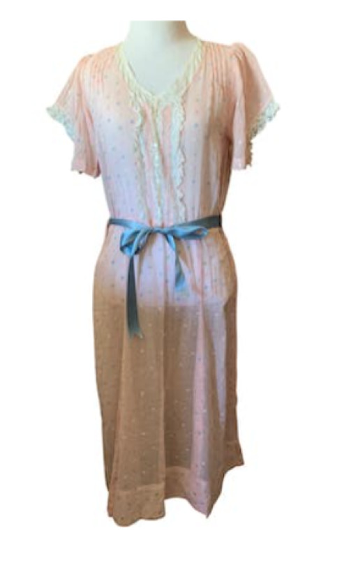 40s Sheer Cottagecore Prairiecore Cold Shoulder Floral Sheer Pink Lacy Dress