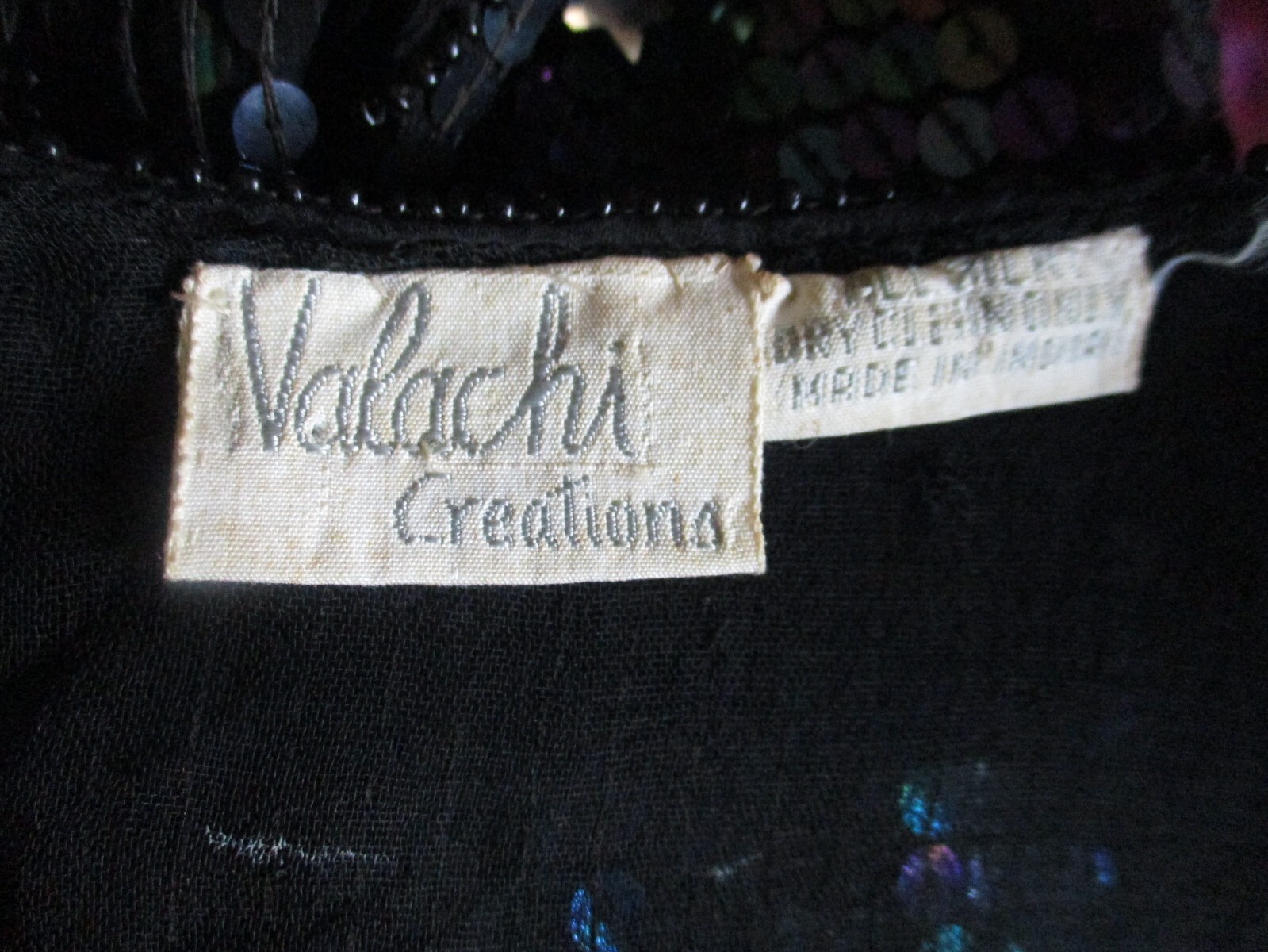 Vtg Valachi Creations Sequin Dress M Women Black Iridescent Sequins Silver Stars