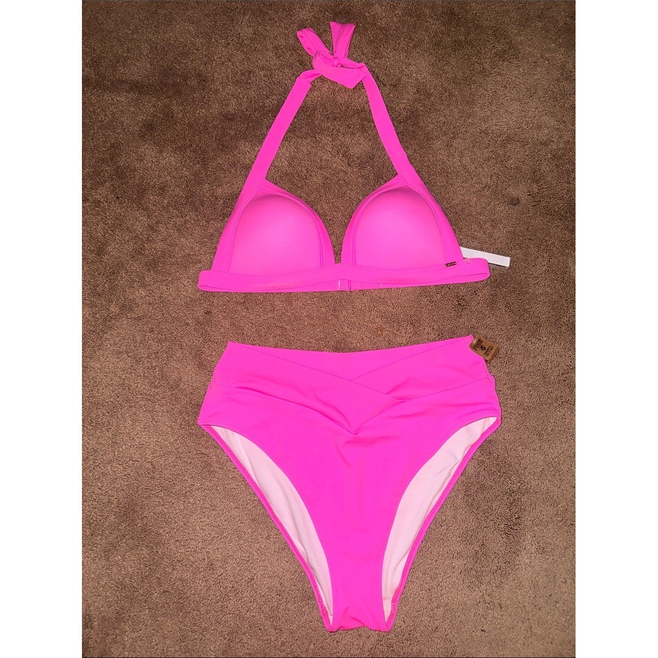 NWT Victoria’s Secret PINK Neon Pink High-Waist Bikini Set Size XLarge