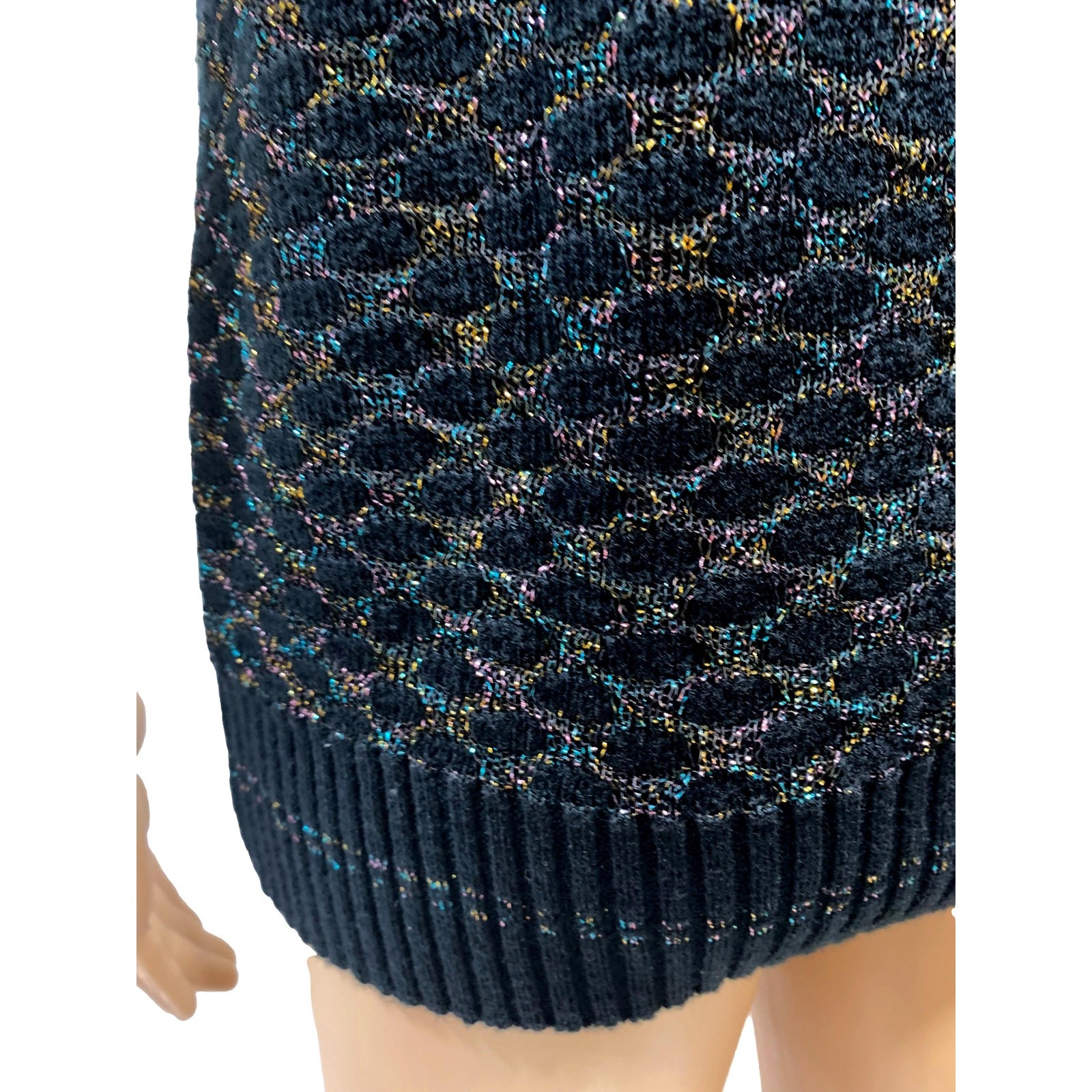 70s Kenneth Too Black Metallic Knit Sweater Top | Rainbow Lurex Vest XS/S