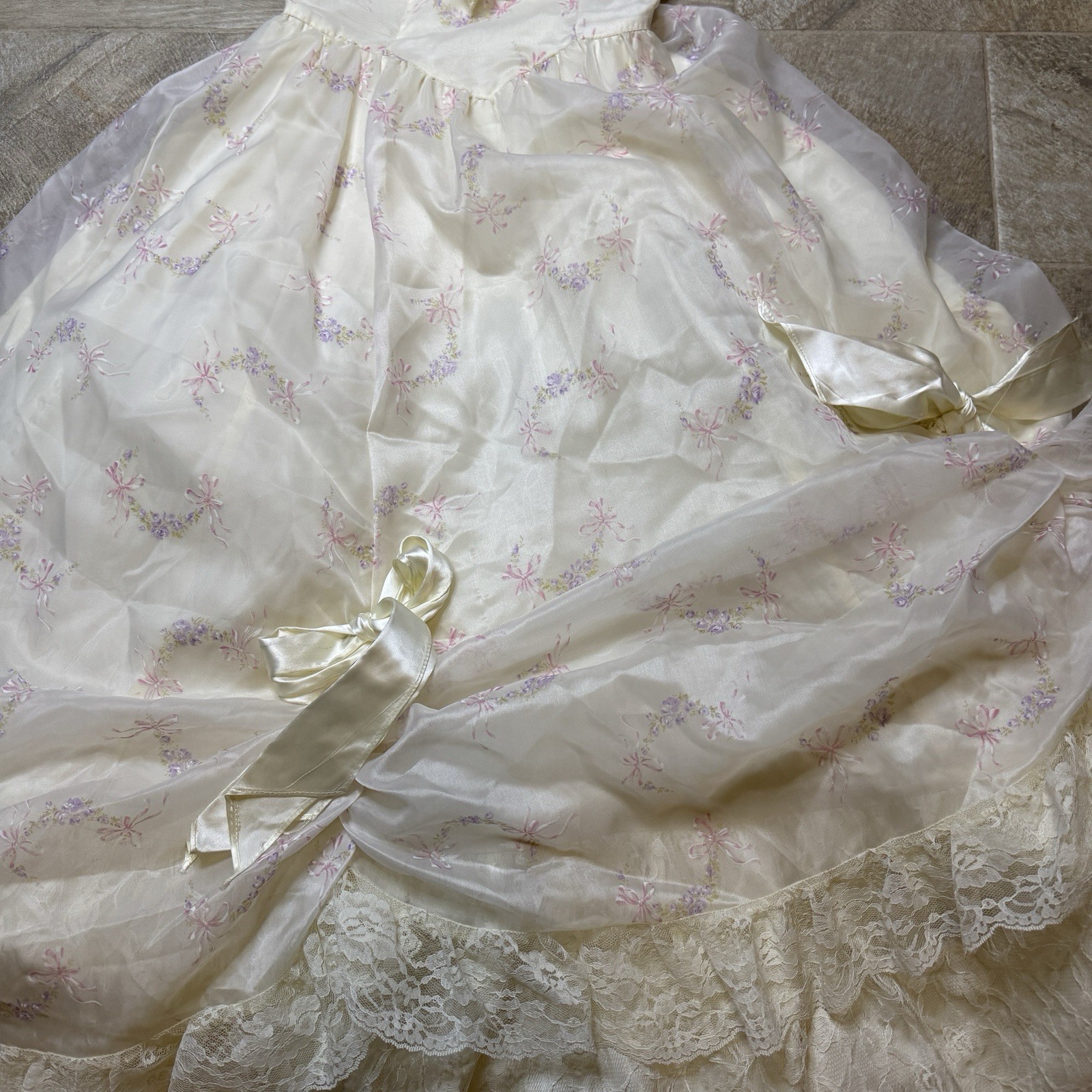 VTG Gunne Sax Wedding Dress Prairie Bows Ivory Lace Victorian Hoop Skirt Sz 5/S