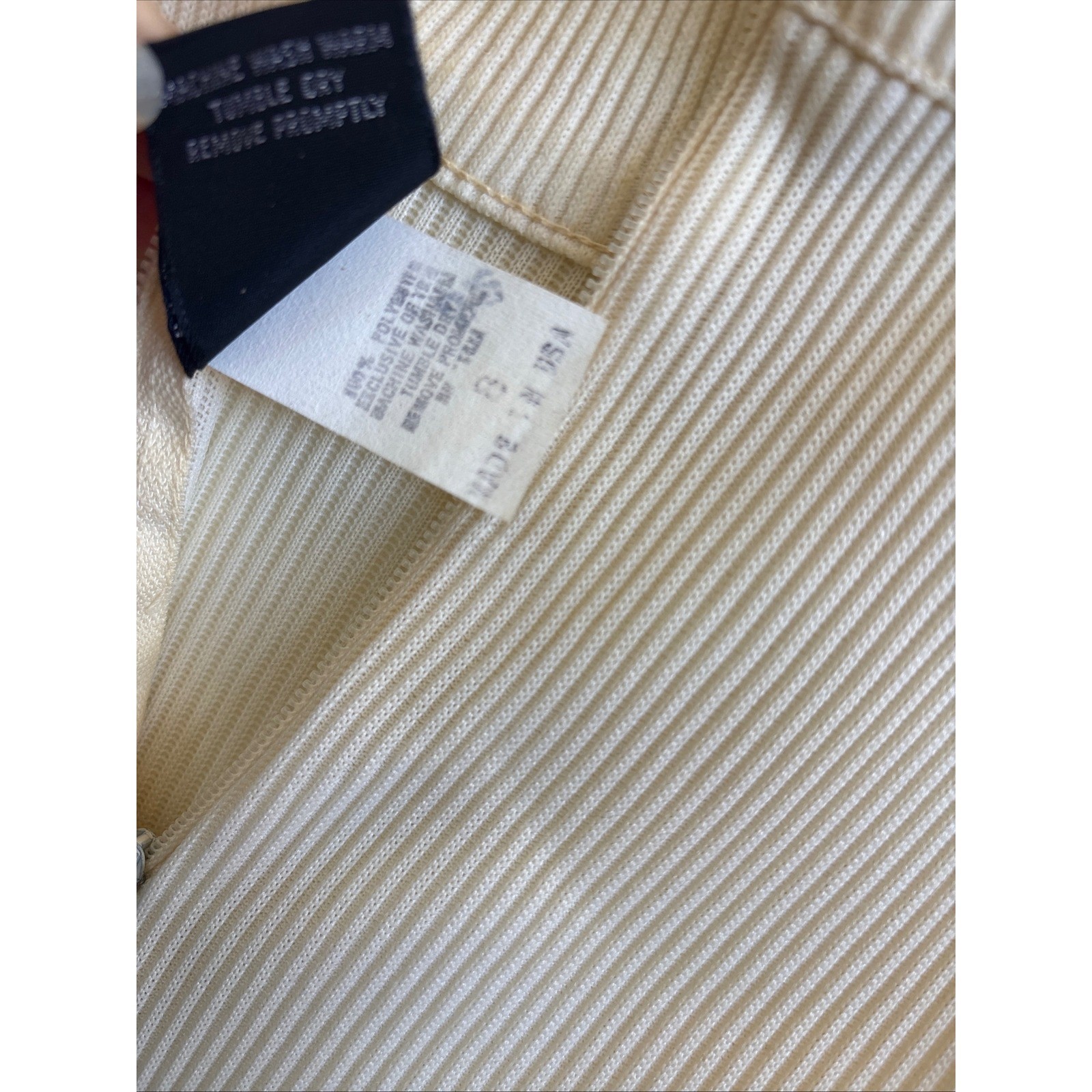 Vintage Stage 7 Ivory Ribbed Mock Neck Sleeveless Knit Top Zip Back Cream Sz 8