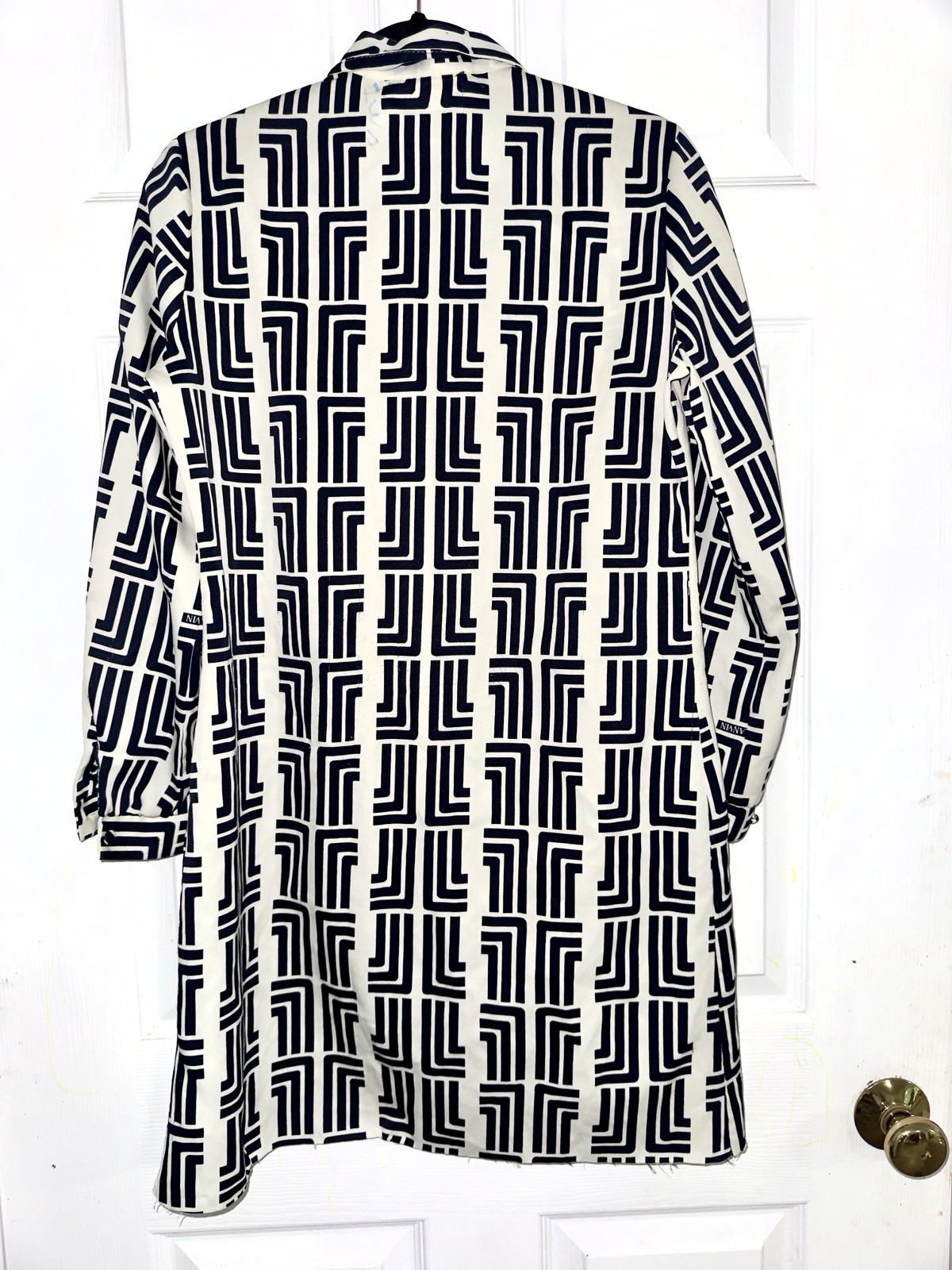 Rare Vintage Lanvin Silk Navy & Cream Geometric Dress 1970s
