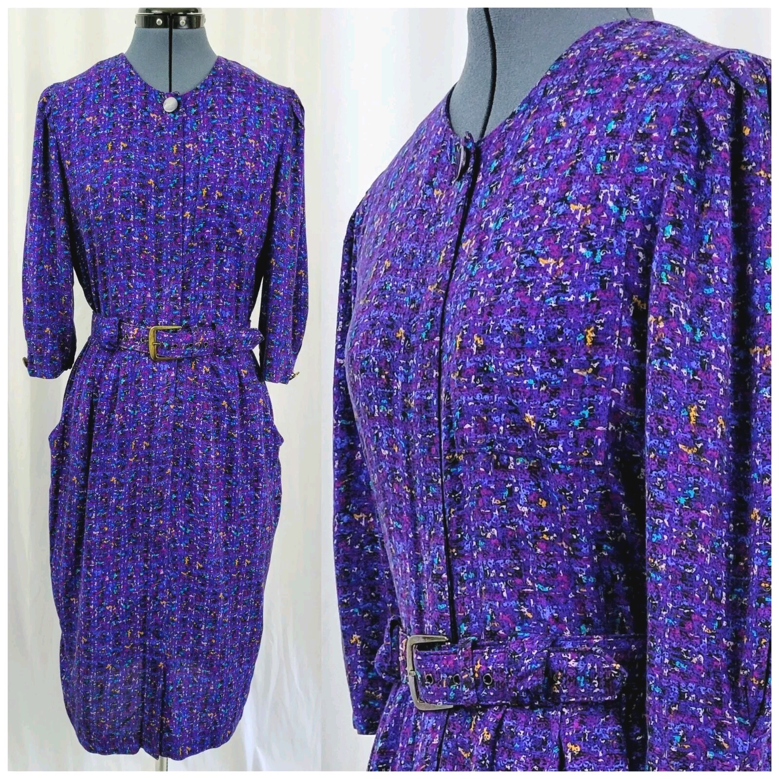 Vintage VLP Petites Purple Button Down Dress w Matching Belt Size S?