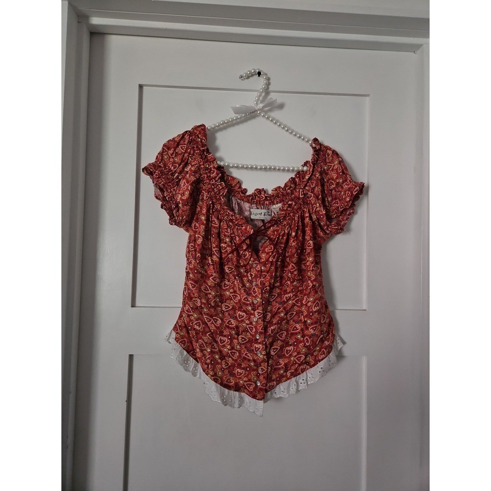 Vtg 90s Desert Diva by Sherry Holt Red Paisley Peasant Top L Western Cottagecore