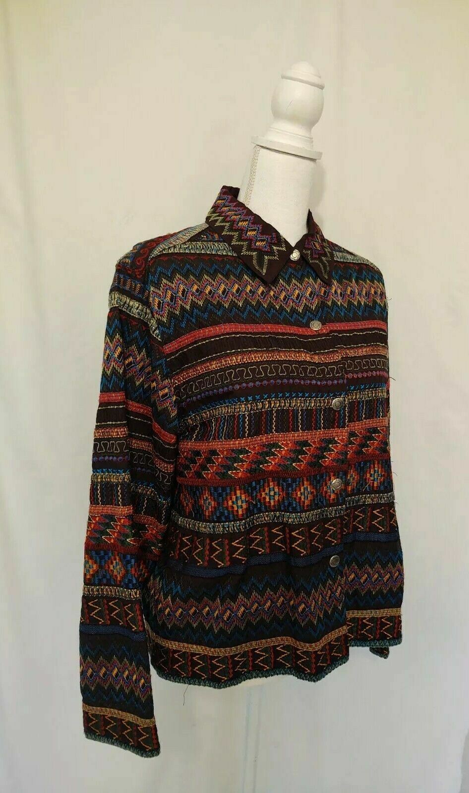 90’s Chico’s Bohemian Bright Embroidery Ethnic Retro Shirt Jacket Boho Hippie