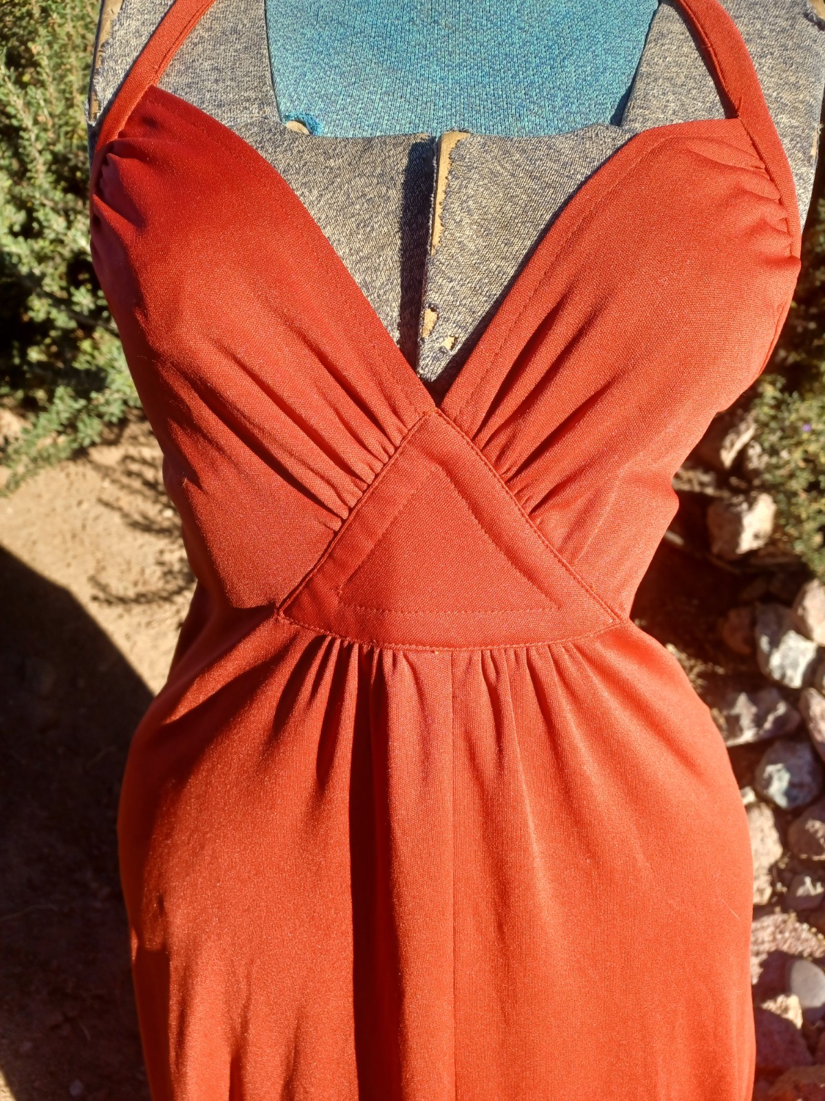 Vintage 1970s Orange-Red Strappy Disco Maxi-dress