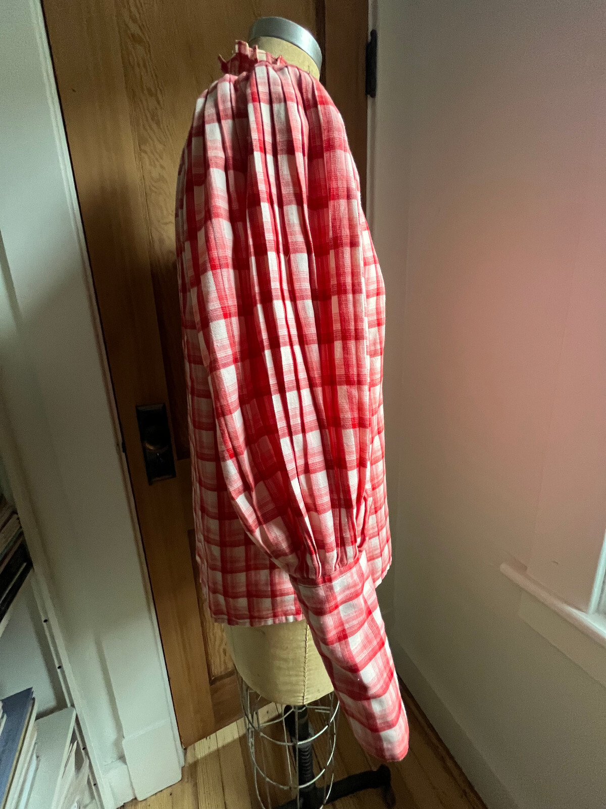 Vintage Cottage Core Victorian Prairie Plaid Blouse