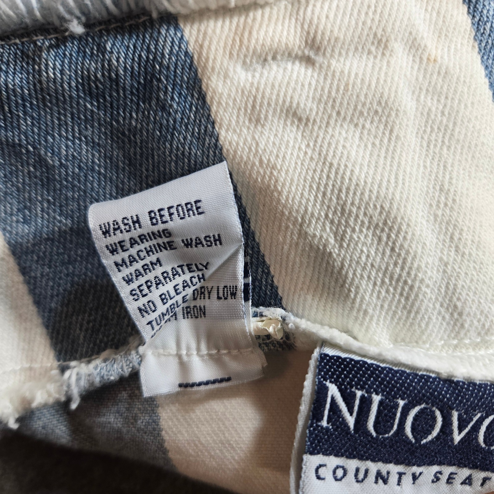 Vintage Nuovo County Seat Striped Denim Mini Skirt Blue White Wrap Front 11/12