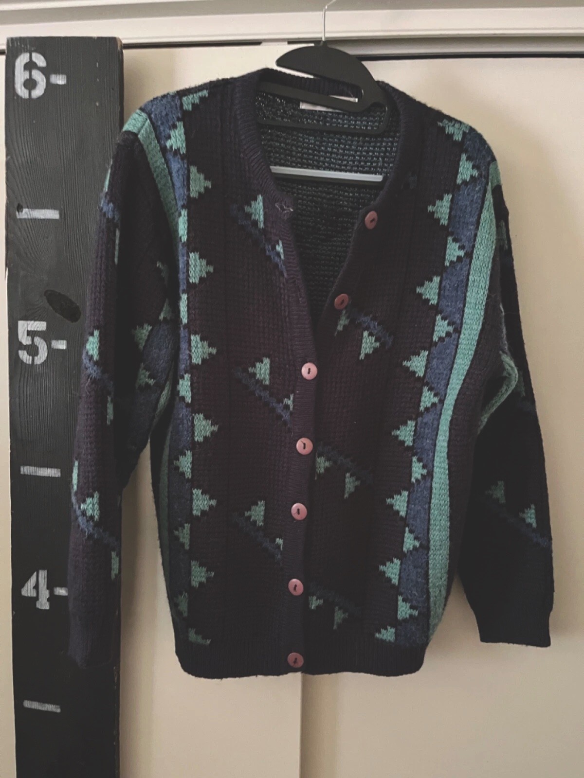 Camela Vintage Cardigan Wool Acylic Blend 80s teal and blues Rage Gorgeous Rare