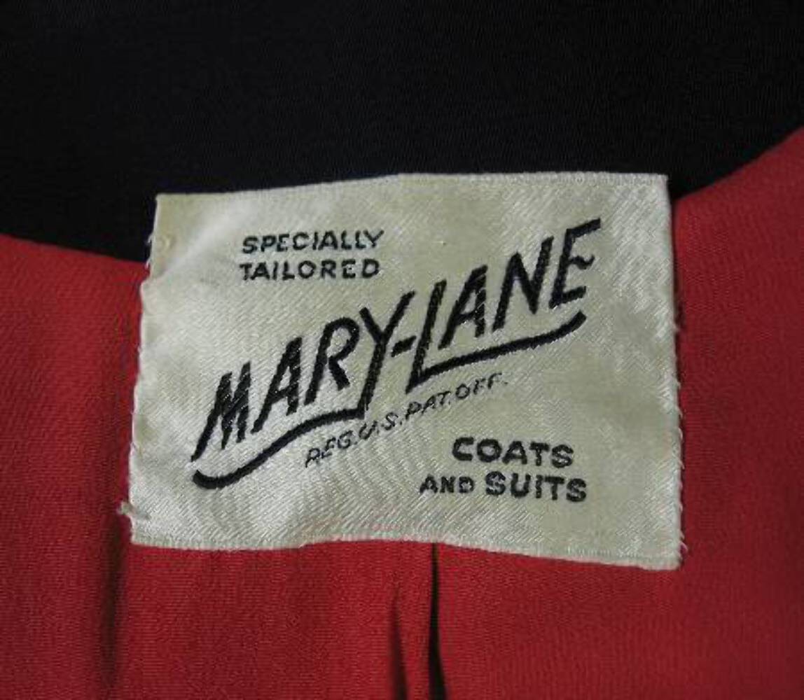 Women’s 40s Vintage Swing Coat Jacket Clutch Navy Blue Red Lining WW2