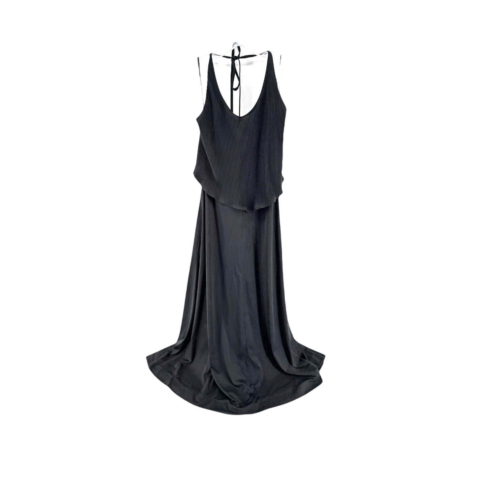Vintage Black Halter Dress Size 9 Young Edwardian by Arpeja Pleated Bib