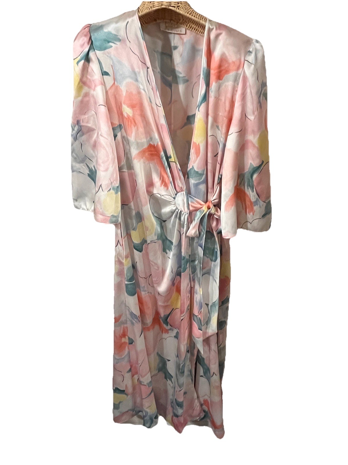 VTG Floral Artsy Lounge Hostess Caftan Maxi Robe OS M L LUCIE ANN Beverly Hills