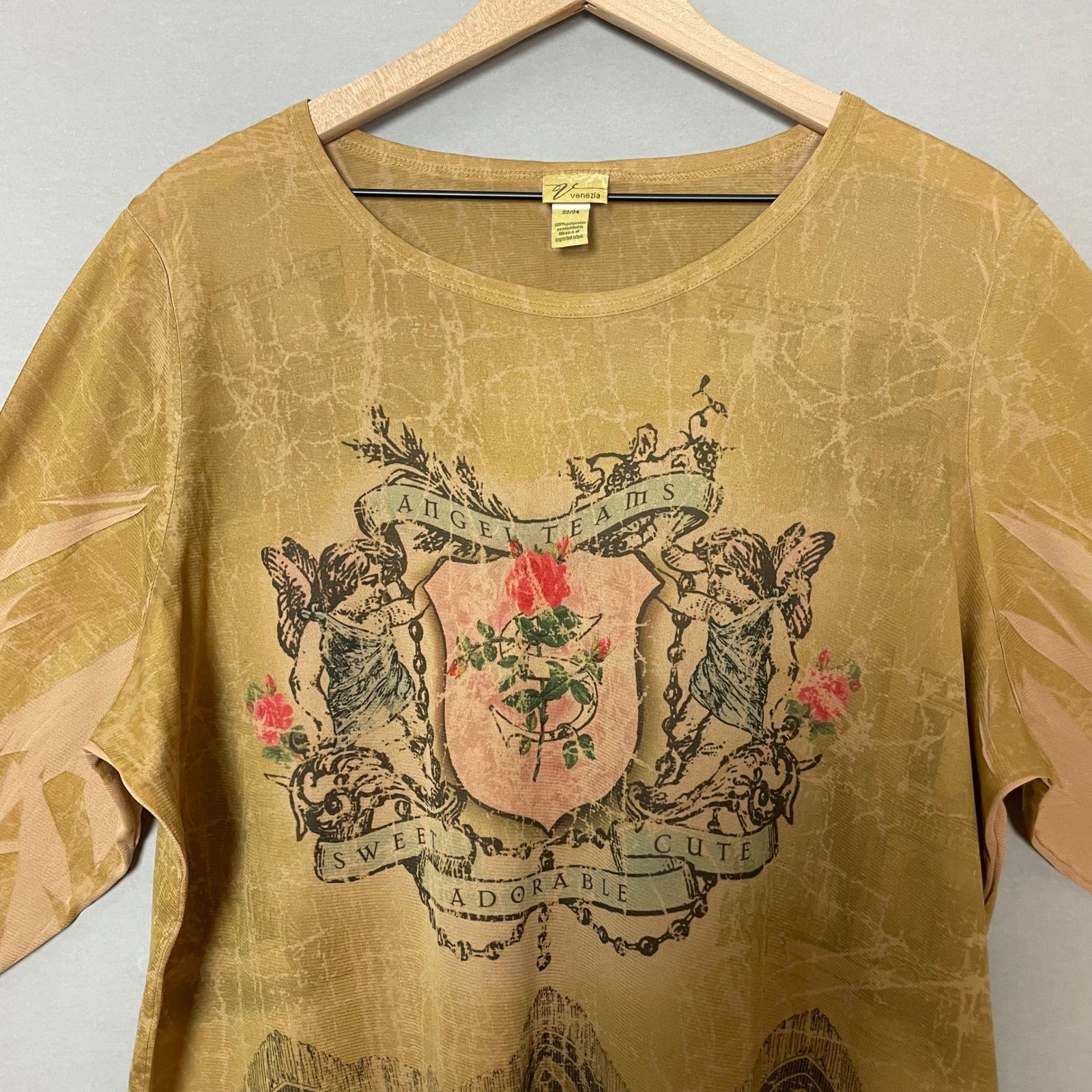 Venezia Angel Teams Shirt Long Sleeve Women Plus Size 22/24 Cherub Print Retro