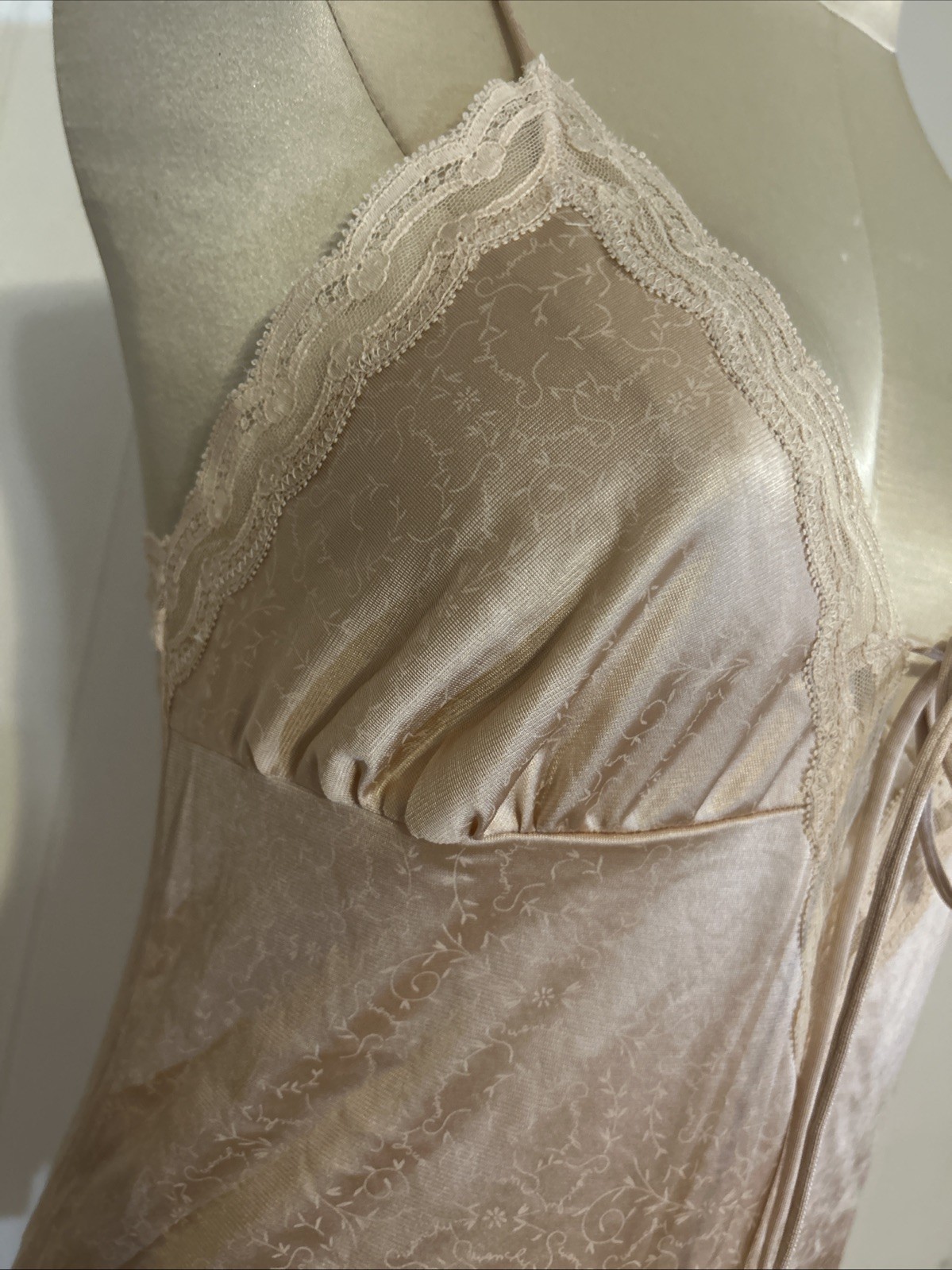 Vintage Designer Givenchy Light Nude Tan Lace Trim, Bodysuit Teddy Small