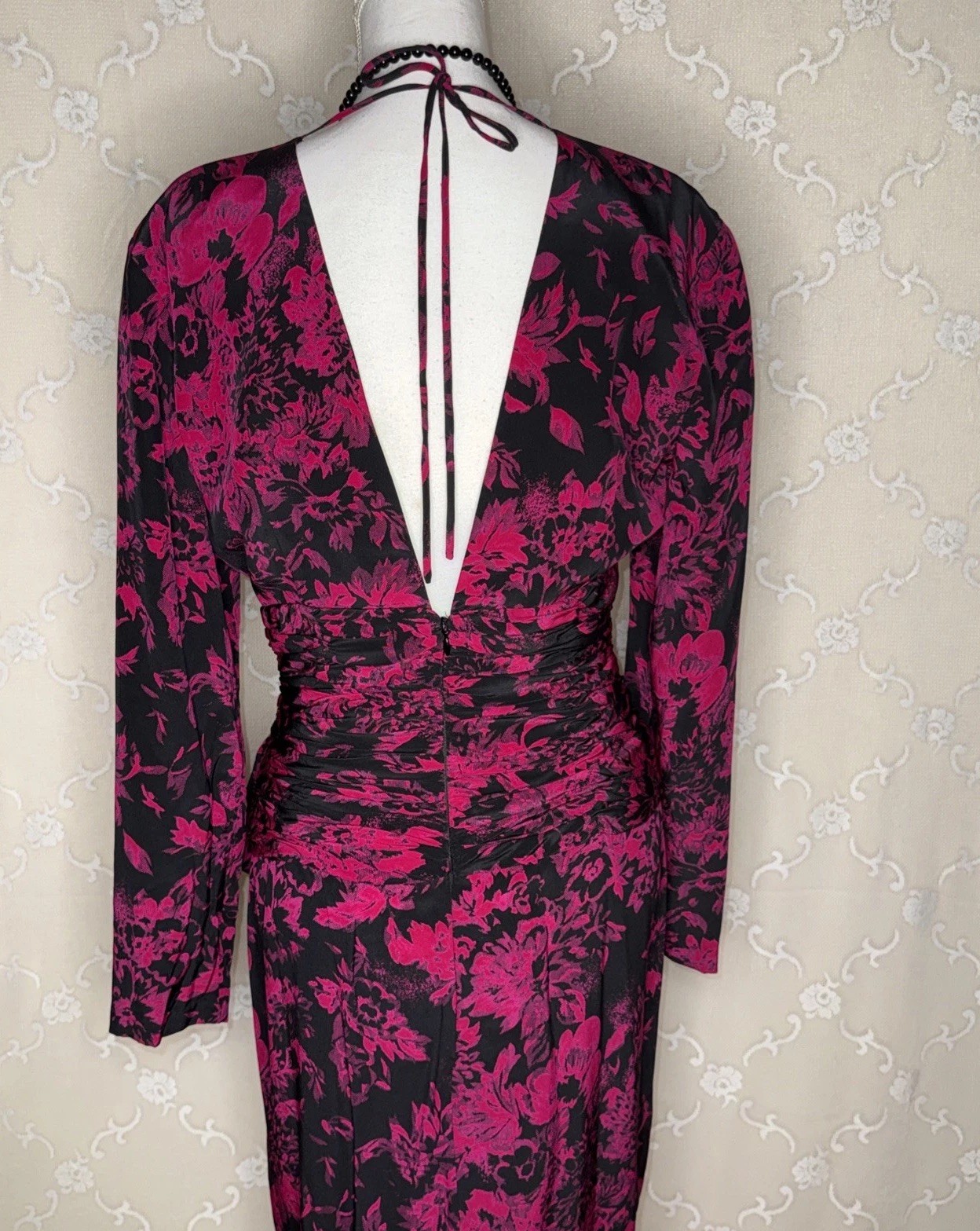 VTG Yves Cassette Magenta & Black Silk Bust Lined Cocktail Dress Sissy Bow SZ 10