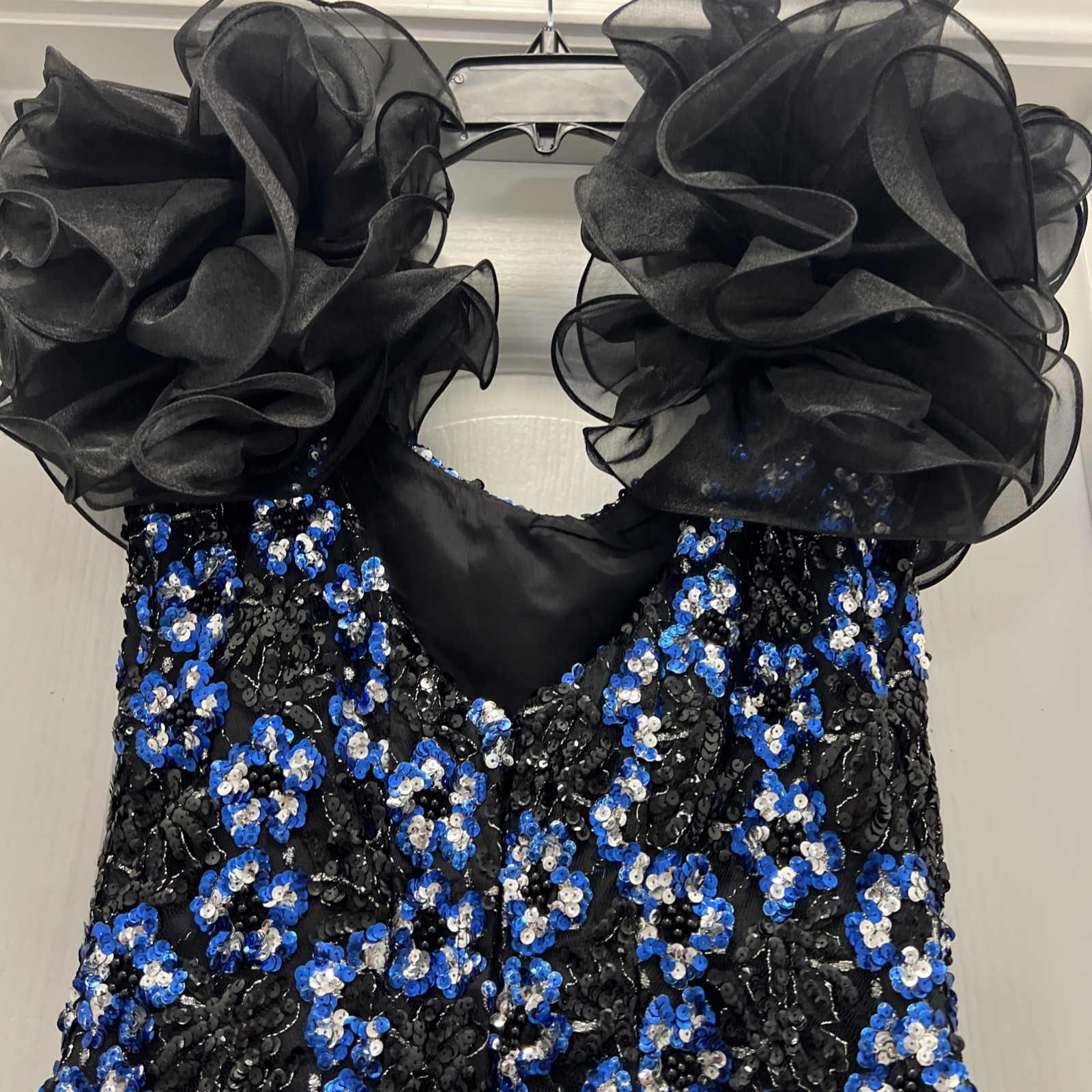 Vintage Fashion 1001 Nights Sequin Evening Gown Black Blue Size 12 USA Made