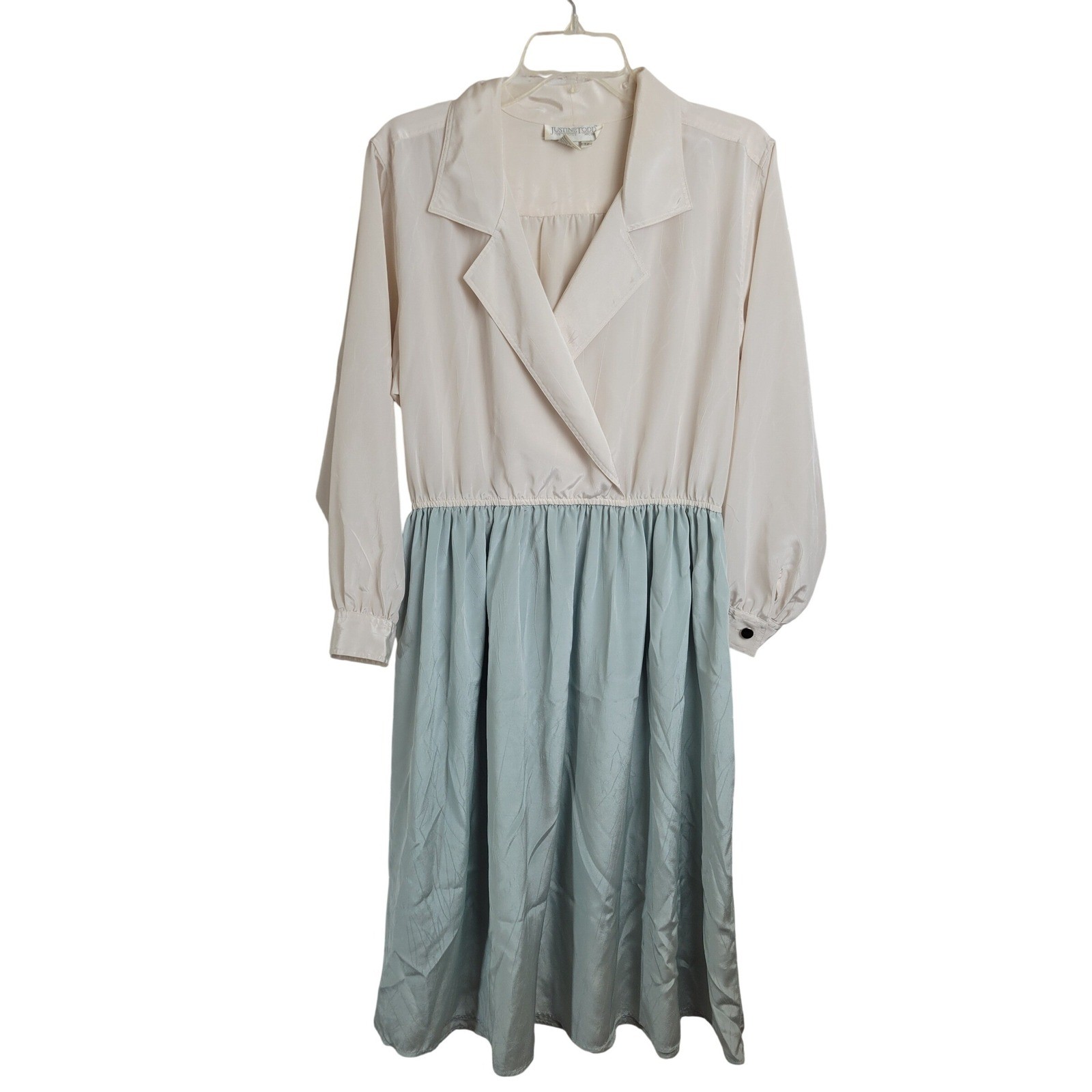 VTG Justine Todd Dress 80s Secretary Career Colorblock Cream Green Womens 12