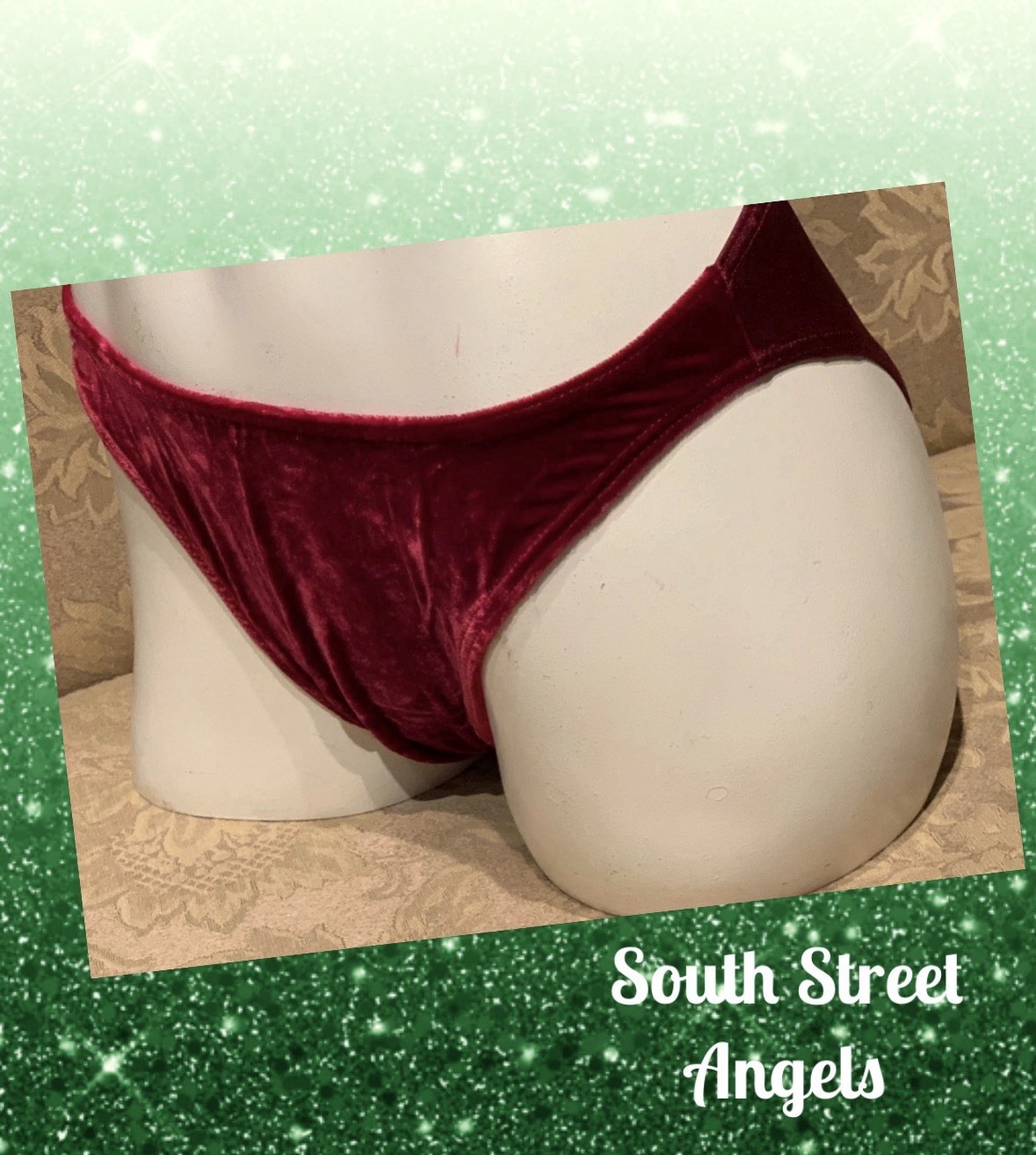 VINTAGE BURGUNDY RED VELVET SHIMMERY SATIN BACK HI-CUT BRIEF PANTIES ~ MEDIUM