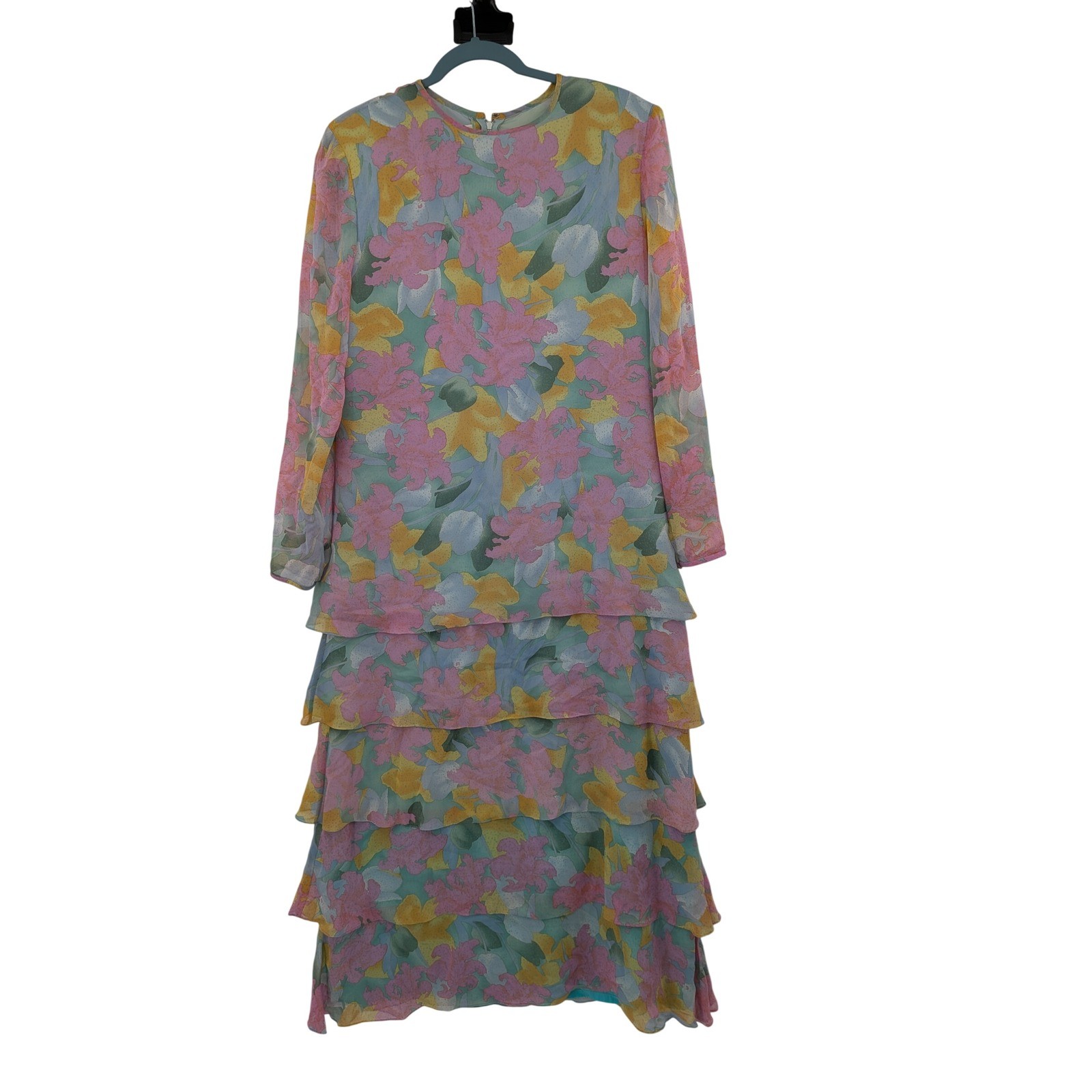 Boho Luxe Cottagecore Y2K Anne Crimmins Silk Floral Tier Vintage 10 Maxi Dress