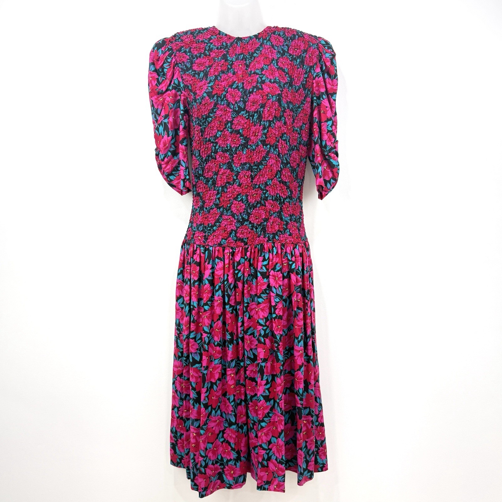 VTG Expo Dress Women’s 6 Floral Cottagecore Prairie Peasant Smocked Drop Waist