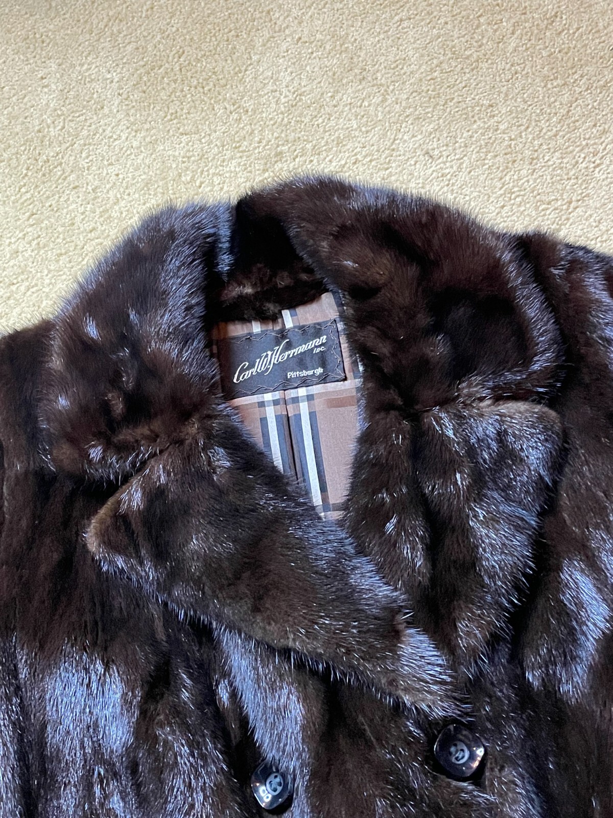 Vintage 40s 50s Carl Herrmann Fur Mink Coat Double Breasted Trench Long Jacket L