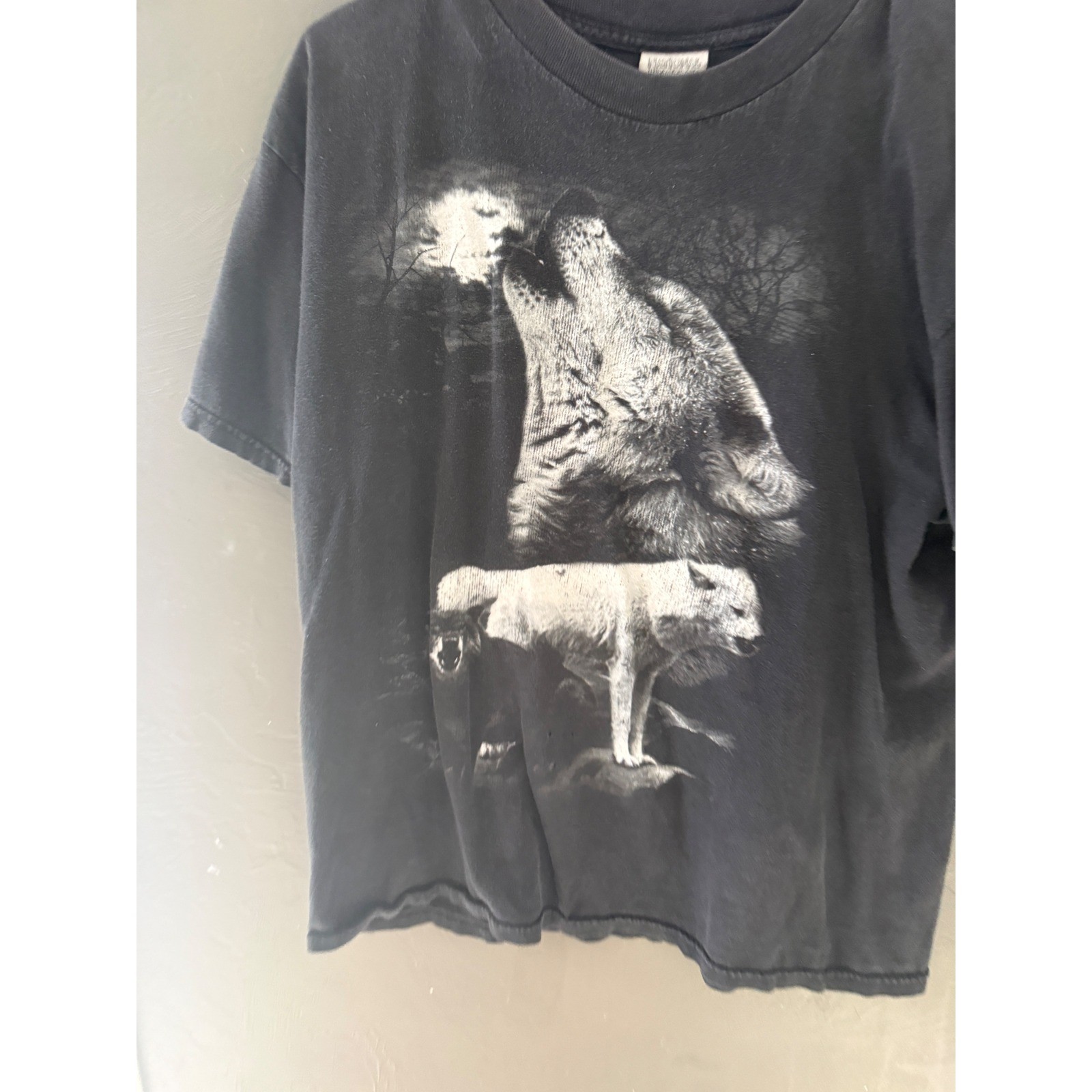 National Heritage Wolf Graphic T Shirt Black Vintage Y2k Howling Moon L