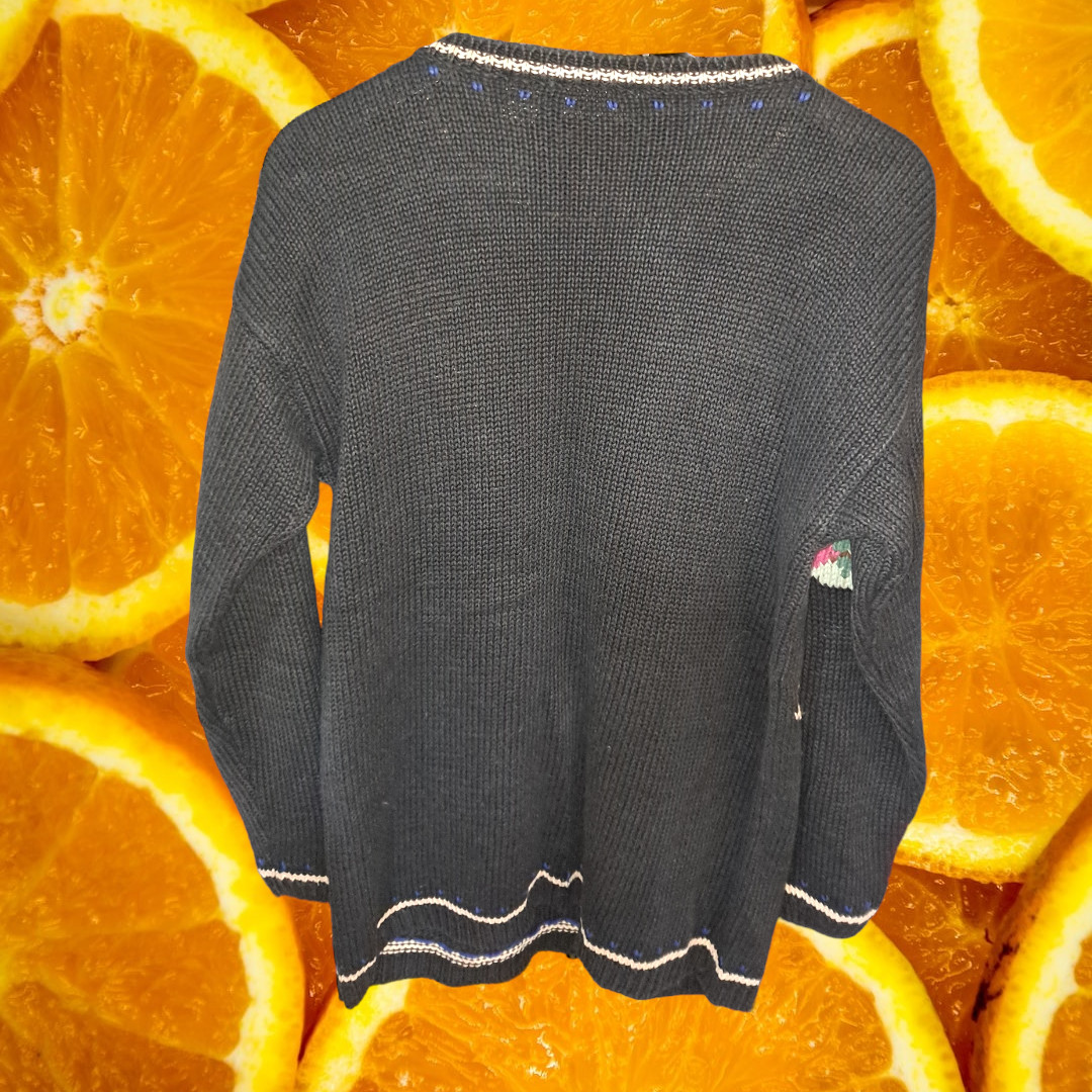 Crazy Horse Black with Flowers Knit Long Sweater Size 6