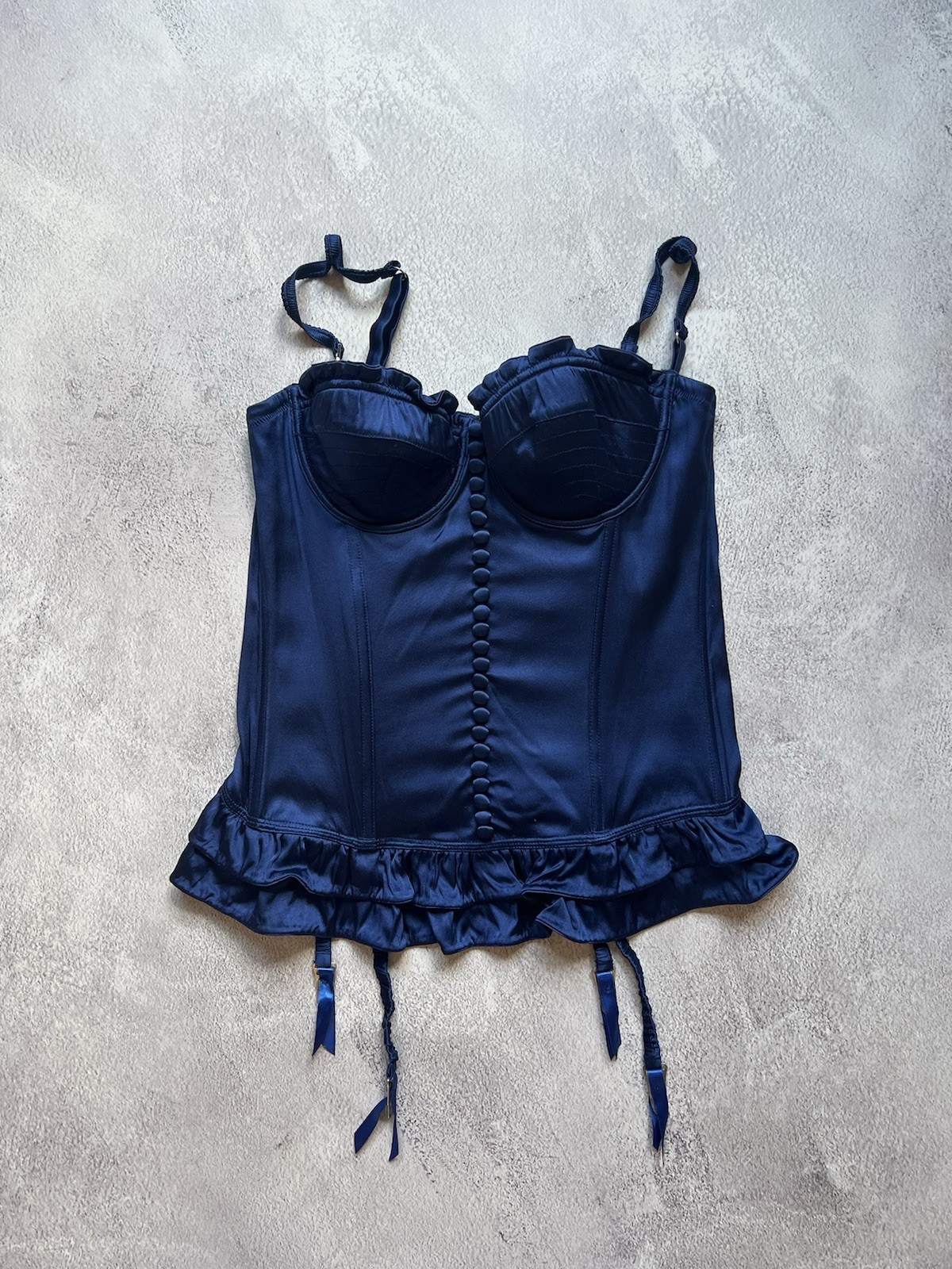 Vintage Christian Dior by John Galliano Navy Silk Bustier Corset Size US34B EU75