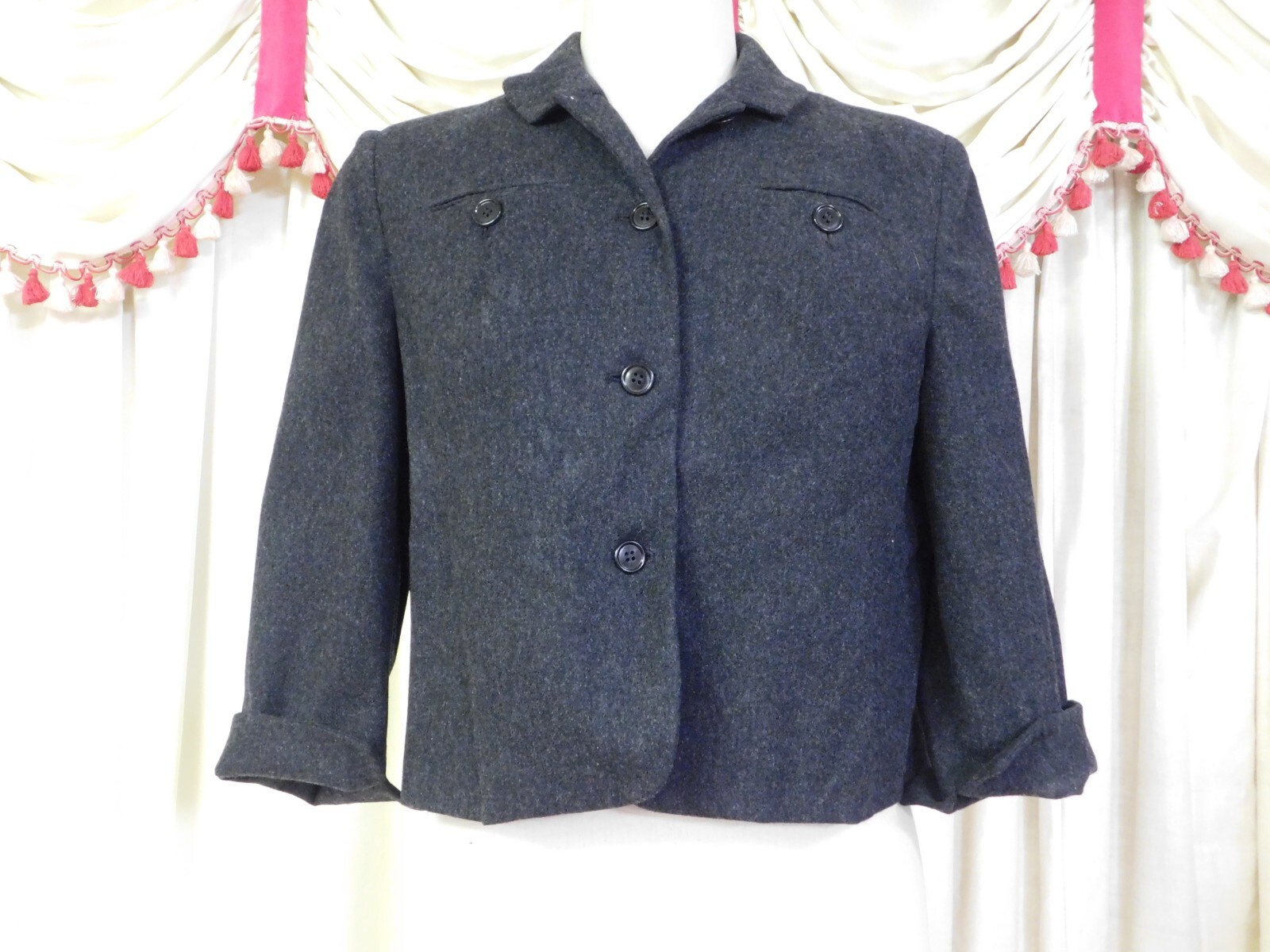 Vintage 1940’s Wool Blazer Jacket Charcoal Gray BY PETTI 42″ Bust *
