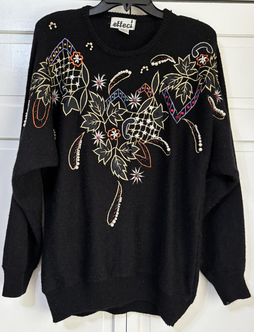 VTG 80’s 90’s Y2K Effeci Sweater Black Beaded Party Glam Grandma Mom Medium