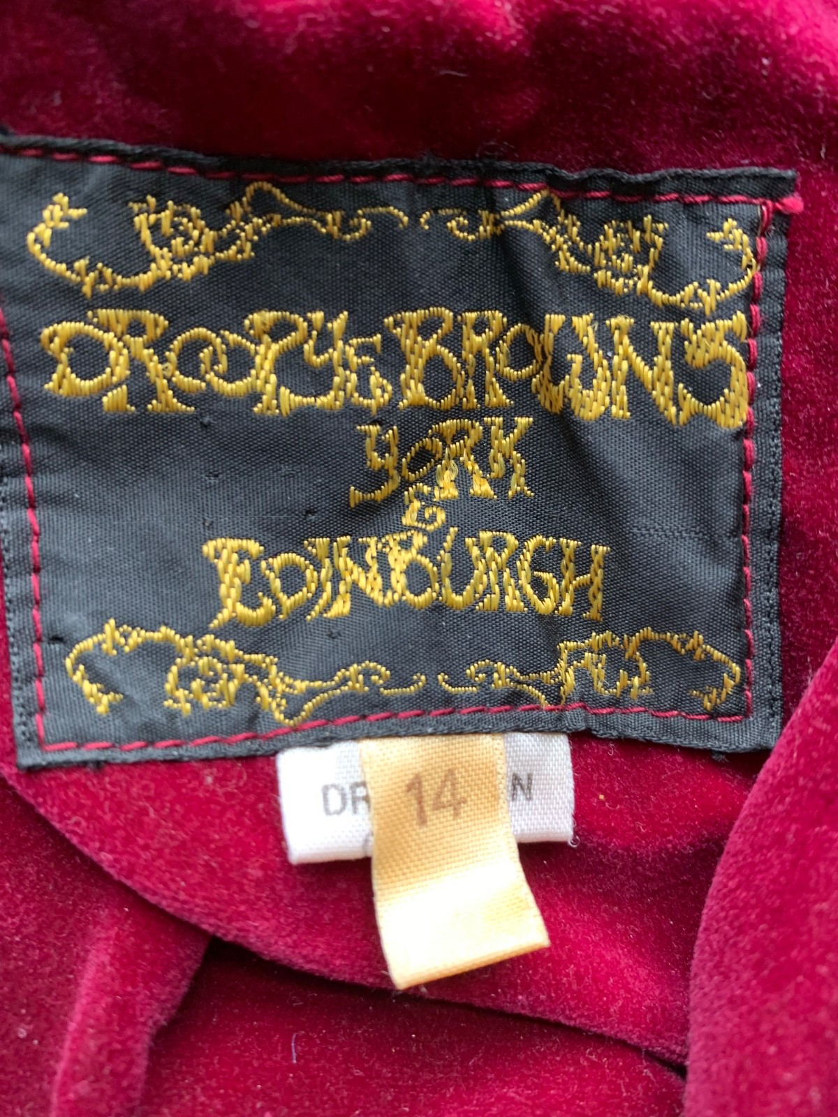 Droopy & Browns Dress Vintage UK Size 14 Burgundy & Navy Velvet Angela Holmes