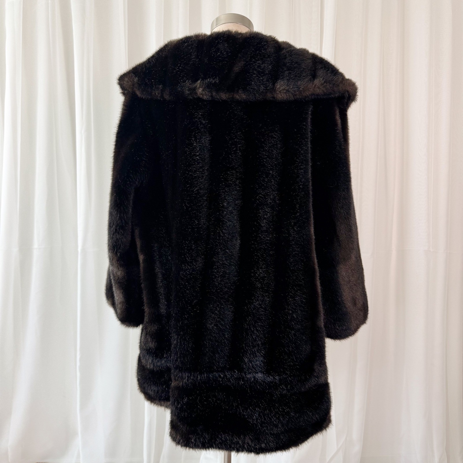 Vintage Faux Fur Coat Tissavel France Brown Hooded Coat Luxury Winter M/L