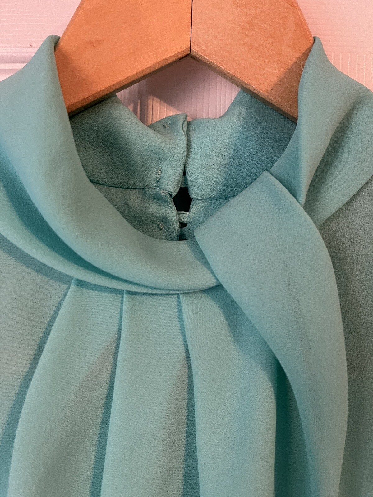 Vintage Short Sleeve Blouson Dress Accordion Pleat Shawl Collar Small/med Satin