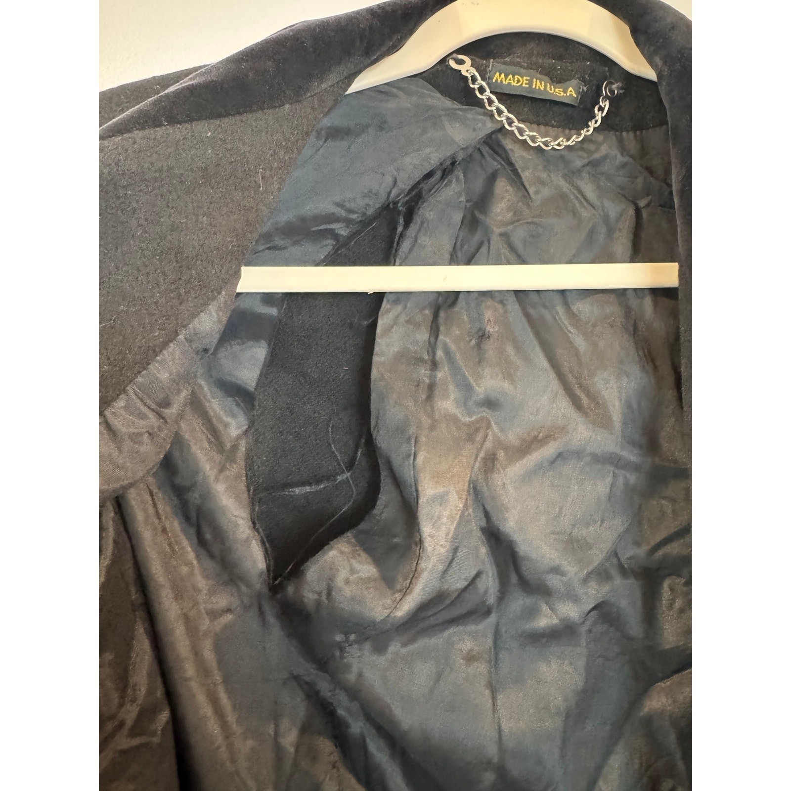 VTG Michelle Stuart 100% Wool Jacket Overcoat Trench Black Union Dbl Breasted