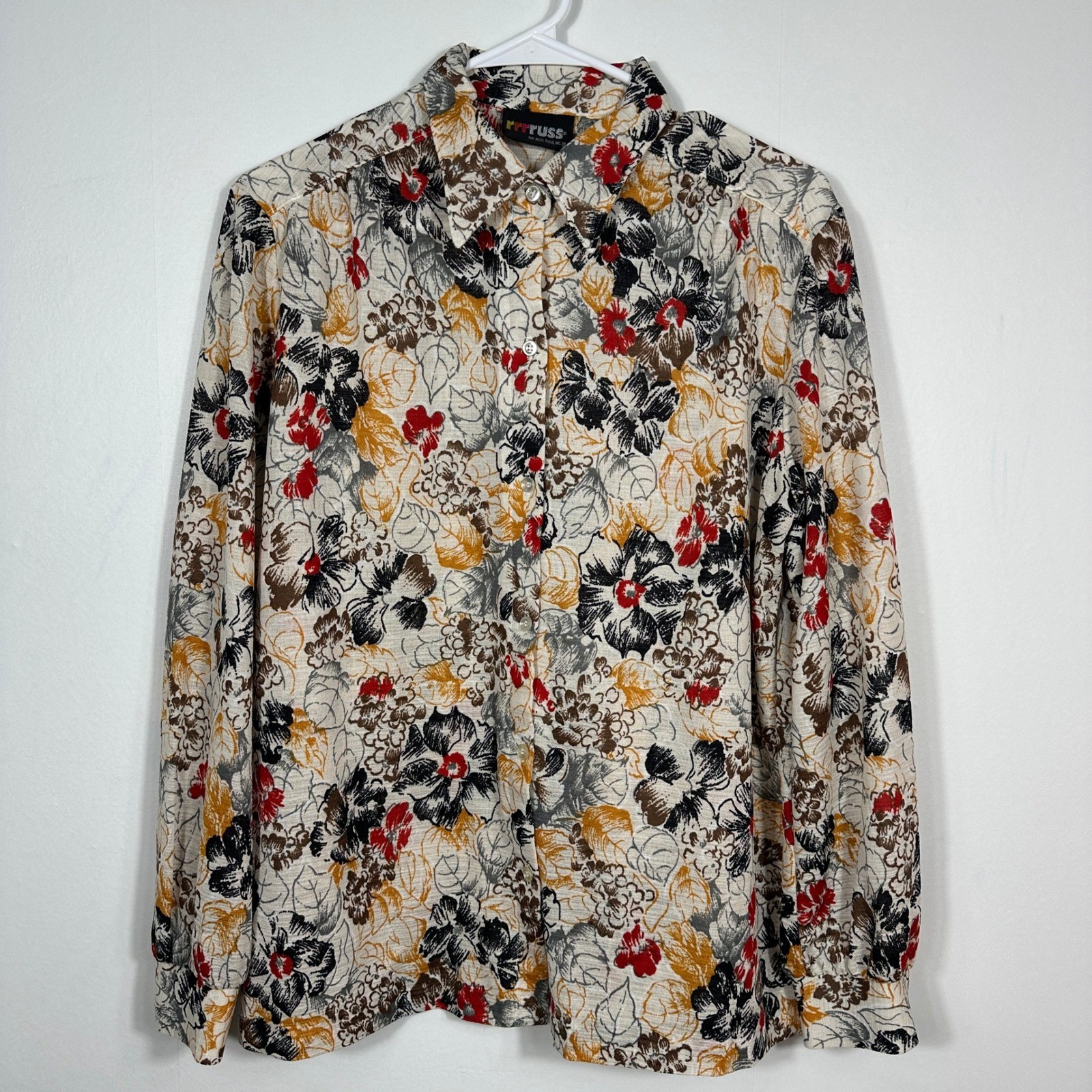 Russ Togs Floral Blouse Womens M Multicolor Excellent Vintage 70s Button Up