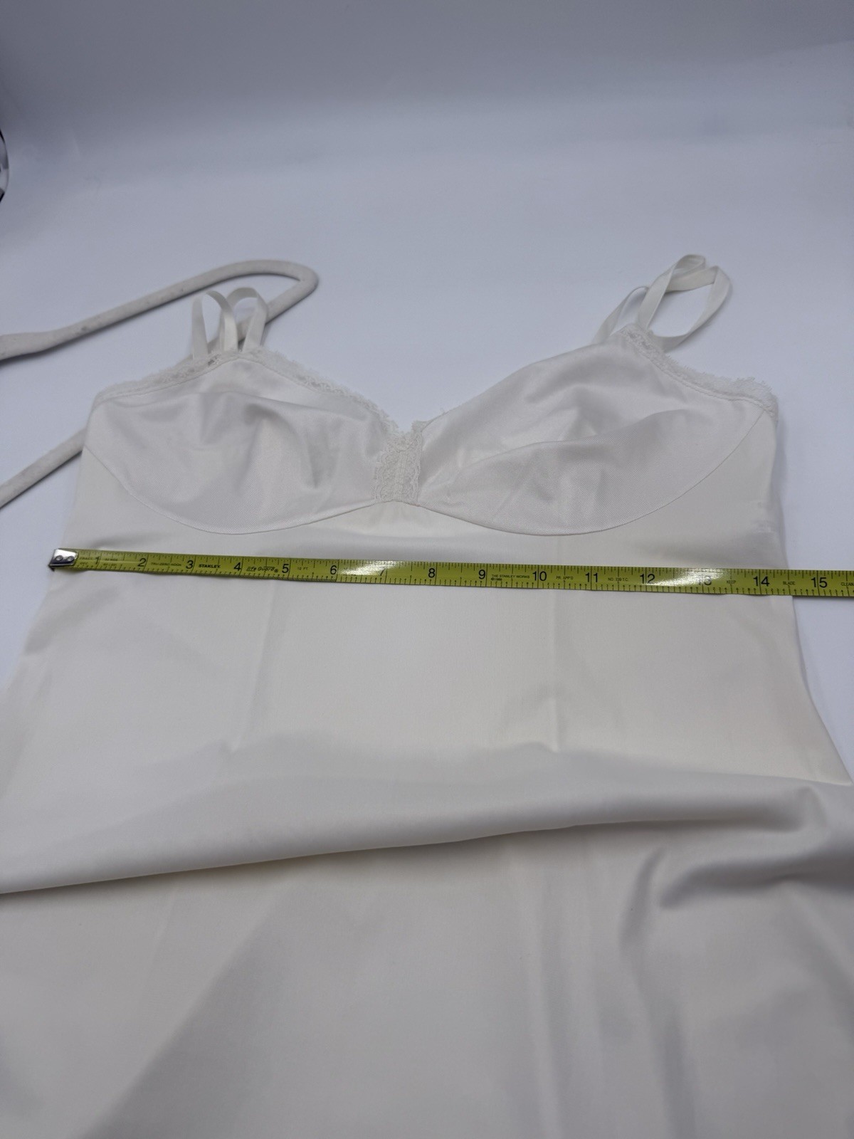 Vtg JC Penney MG 34/12 LL Whitesmoke Antron Nylon Long Full Slip Dress Side Slit