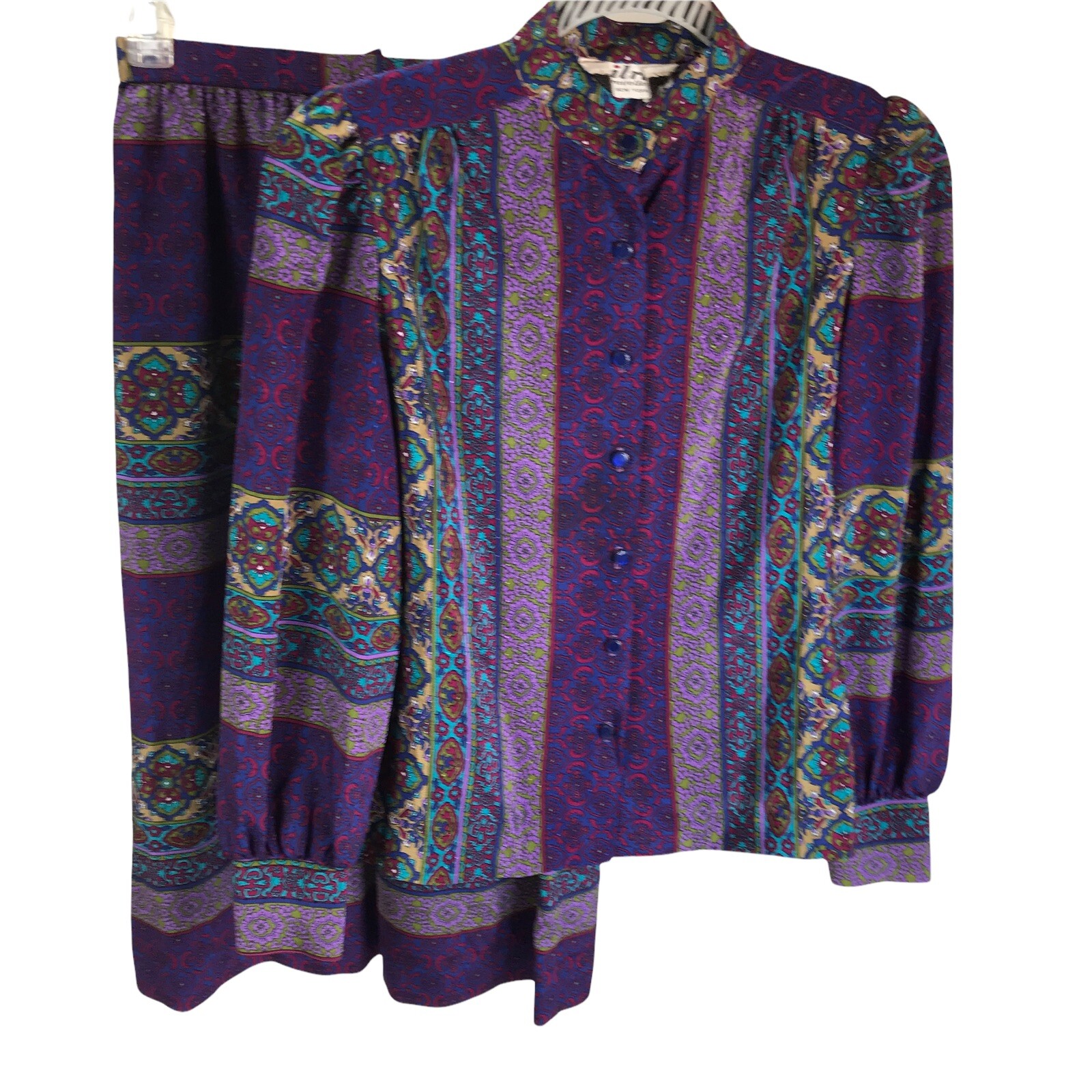 Vintage Skirt Blouse Set The Wilroy Traveler New York 2 pc 4 Union USA Boho Mod