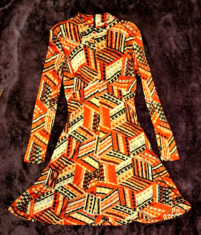 Vintage J&J Classic 60s 70s Polyester Midi Dress Zip Closure Size Small