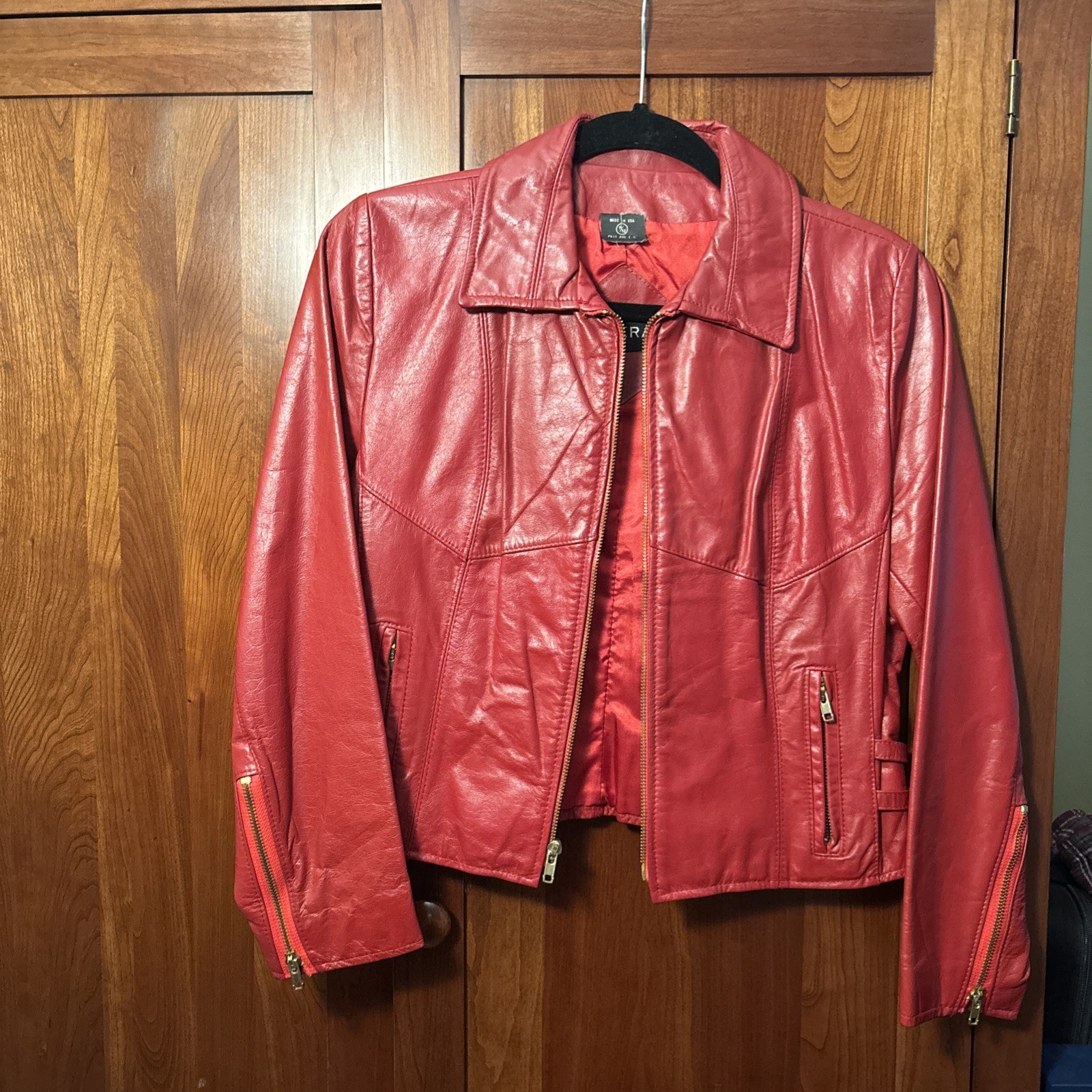 Women’s Vintage Red Leather Jacket. Made in USA. Tag States Size 11/12.