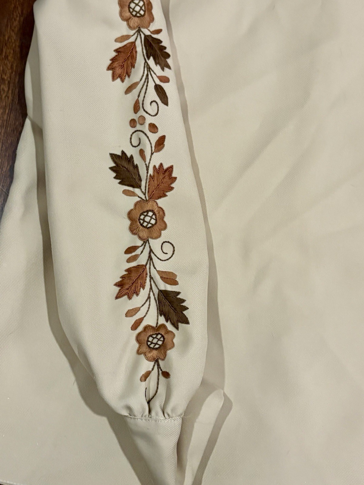 Vintage 60s 70s Embroidered Peasant Folk Shirt Top Bohemian Handmade Tan Button