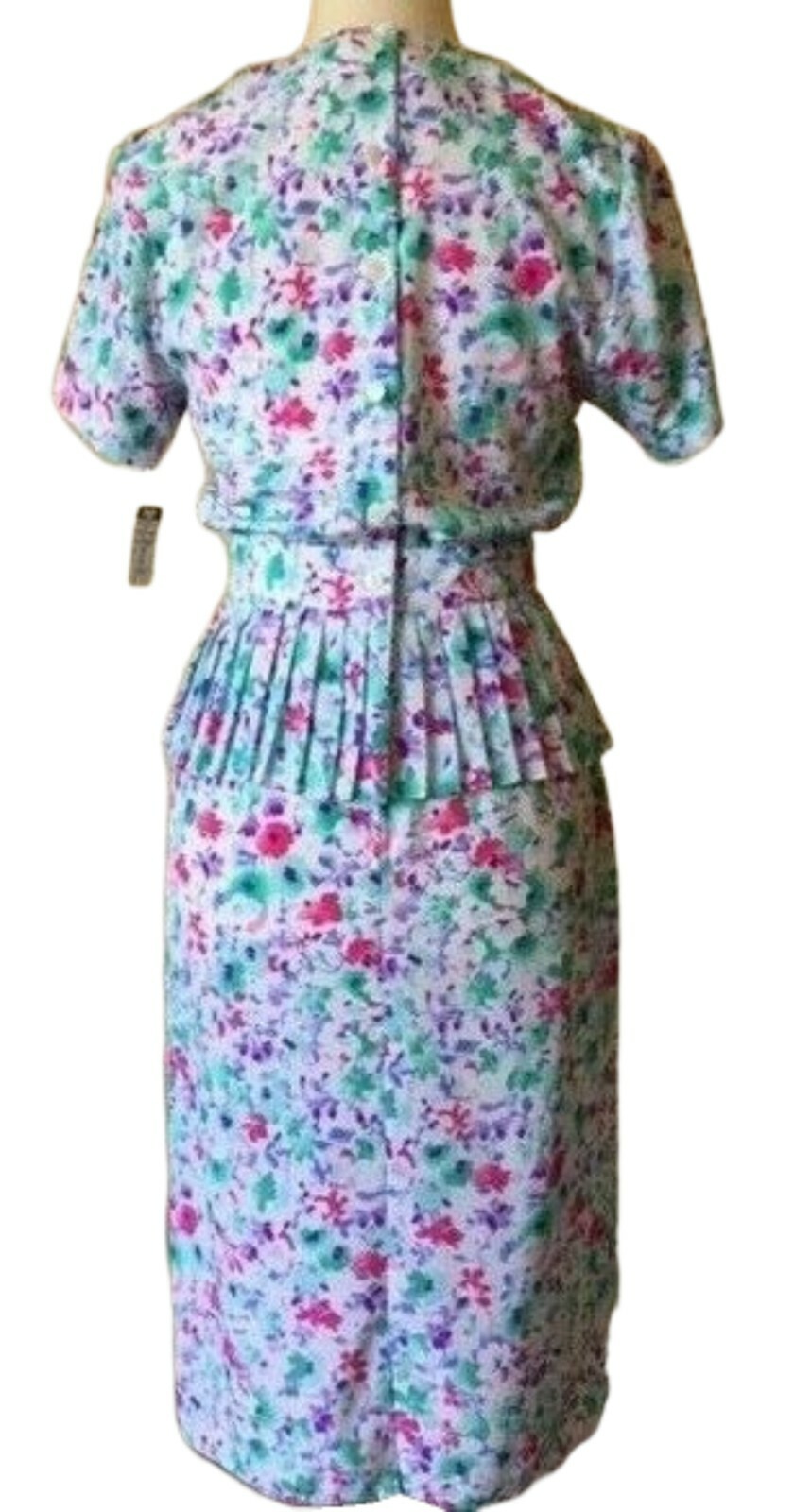 vtg 80s Maggy Boutique Floral Peplum Dress Sz 4P NWT