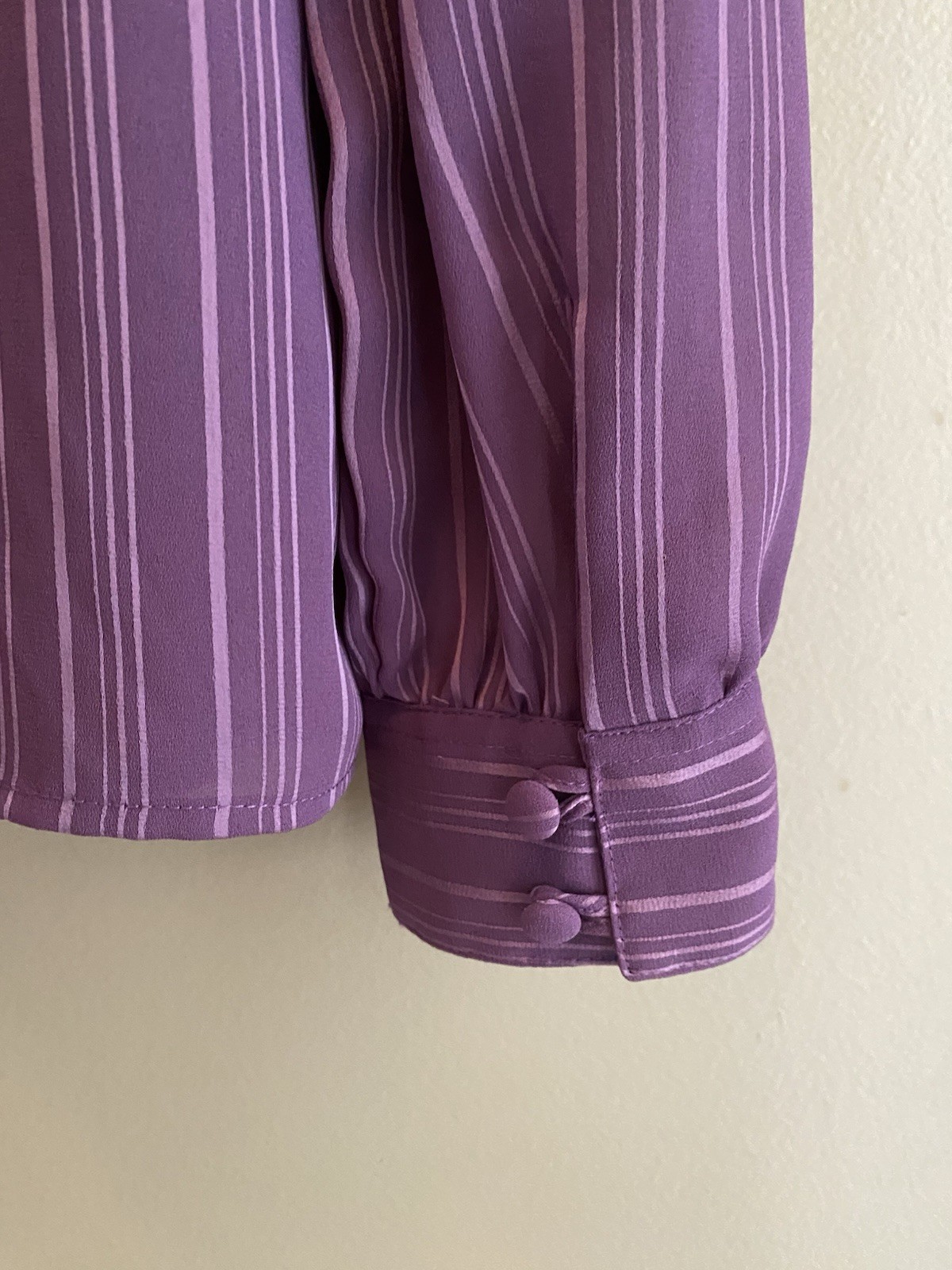 Vintage Purple Striped High Neck Long Sleeve Blouse Size 12 Large