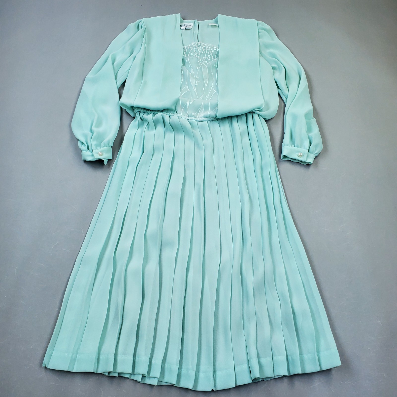 Vintage 80s Dim The Lights Pastel Seafoam Green Blouson Dress Sz 6 Secretary