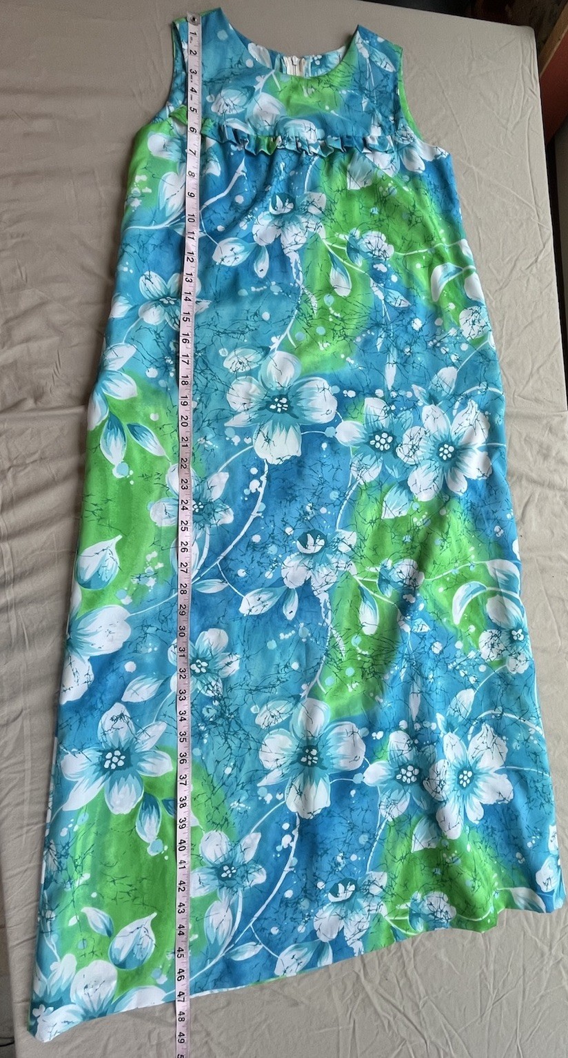 Vintage Pennys Hawaii Green Blue Floral Hawaiian Maxi Dress Size S